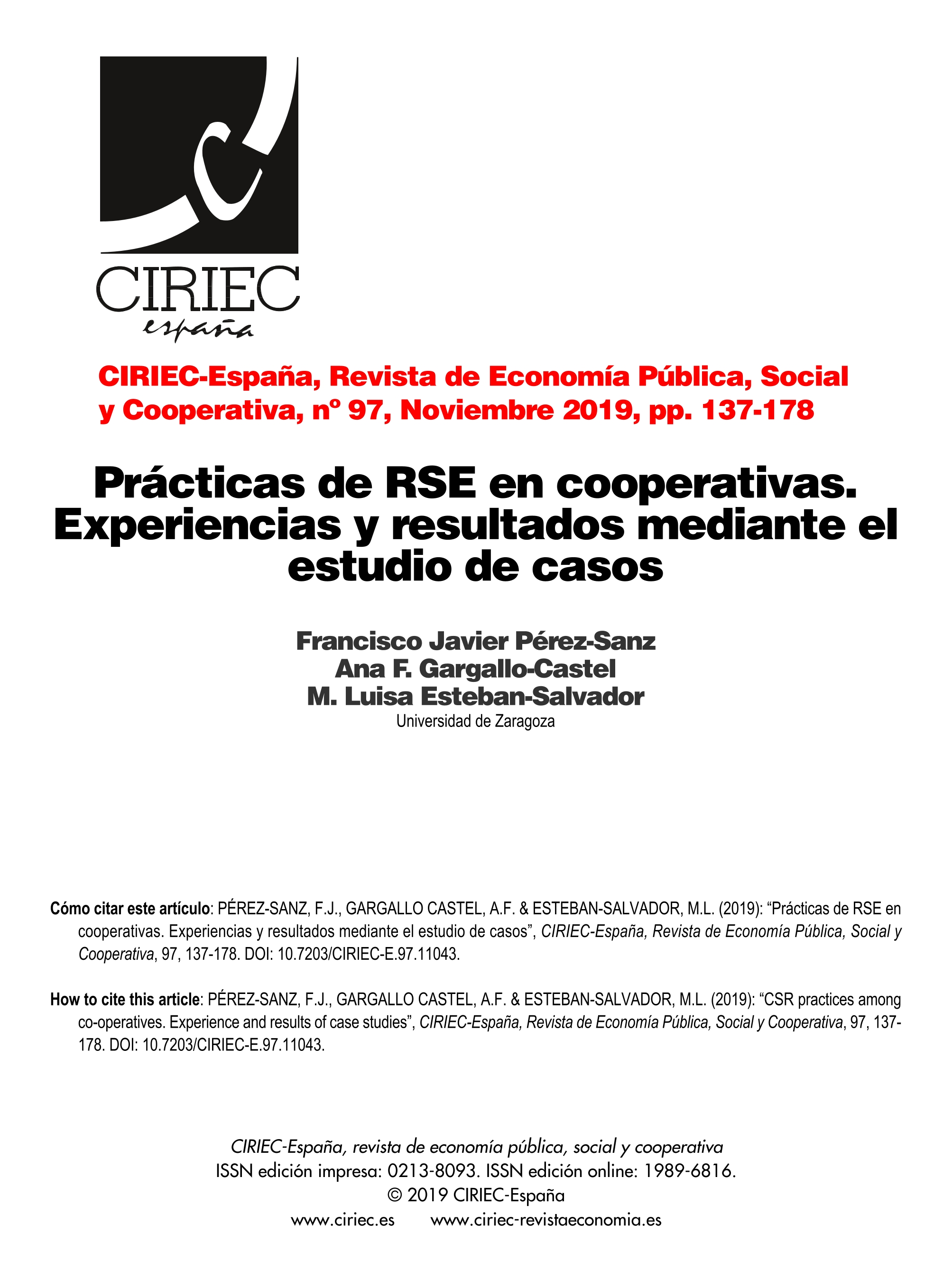 Prácticas de RSE en cooperativas. Experiencias y resultados mediante el estudio de casos