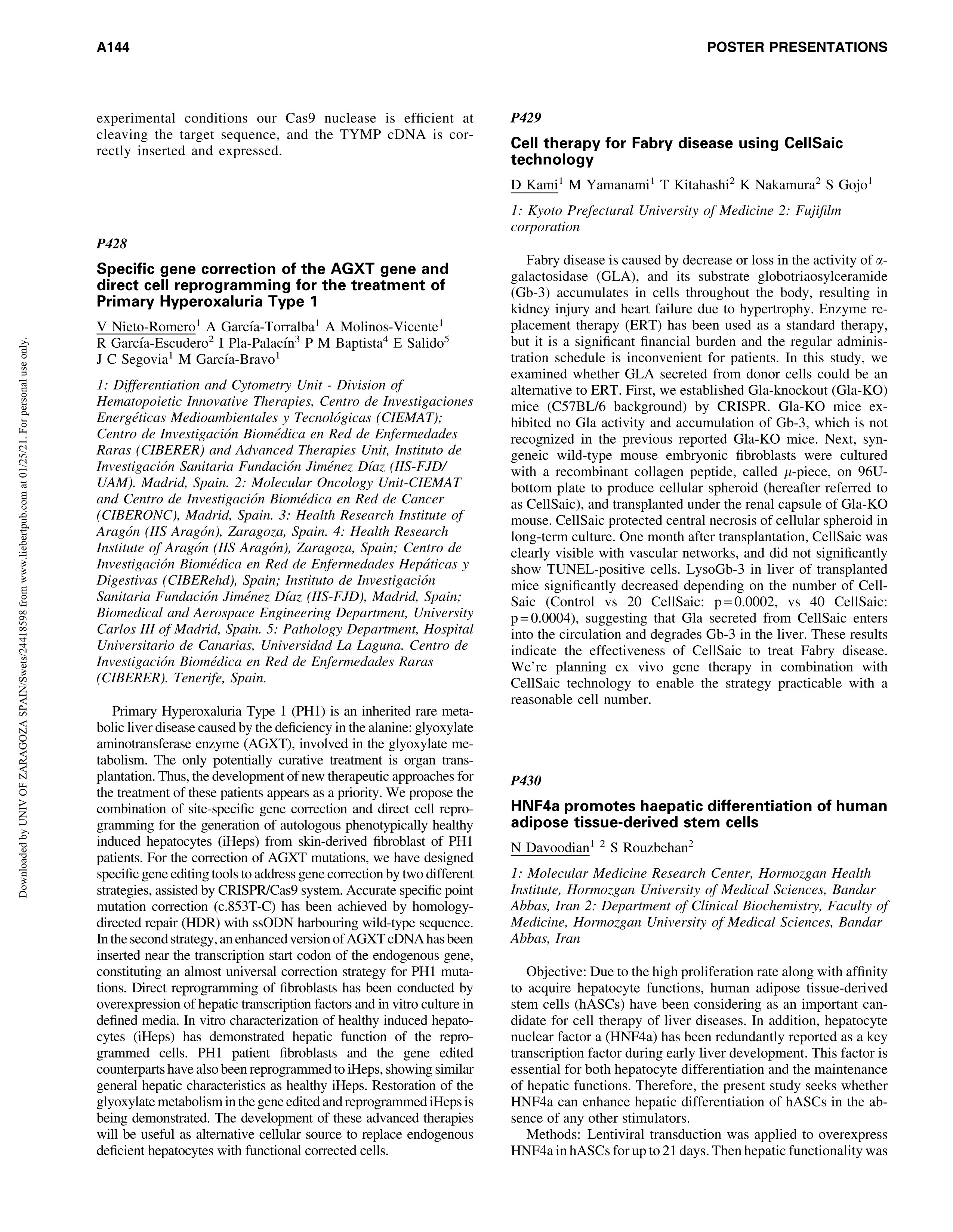 Specific gene correction of the AGXT gene and direct cell reprogramming for the treatment of Primary Hyperoxaluria Type 1