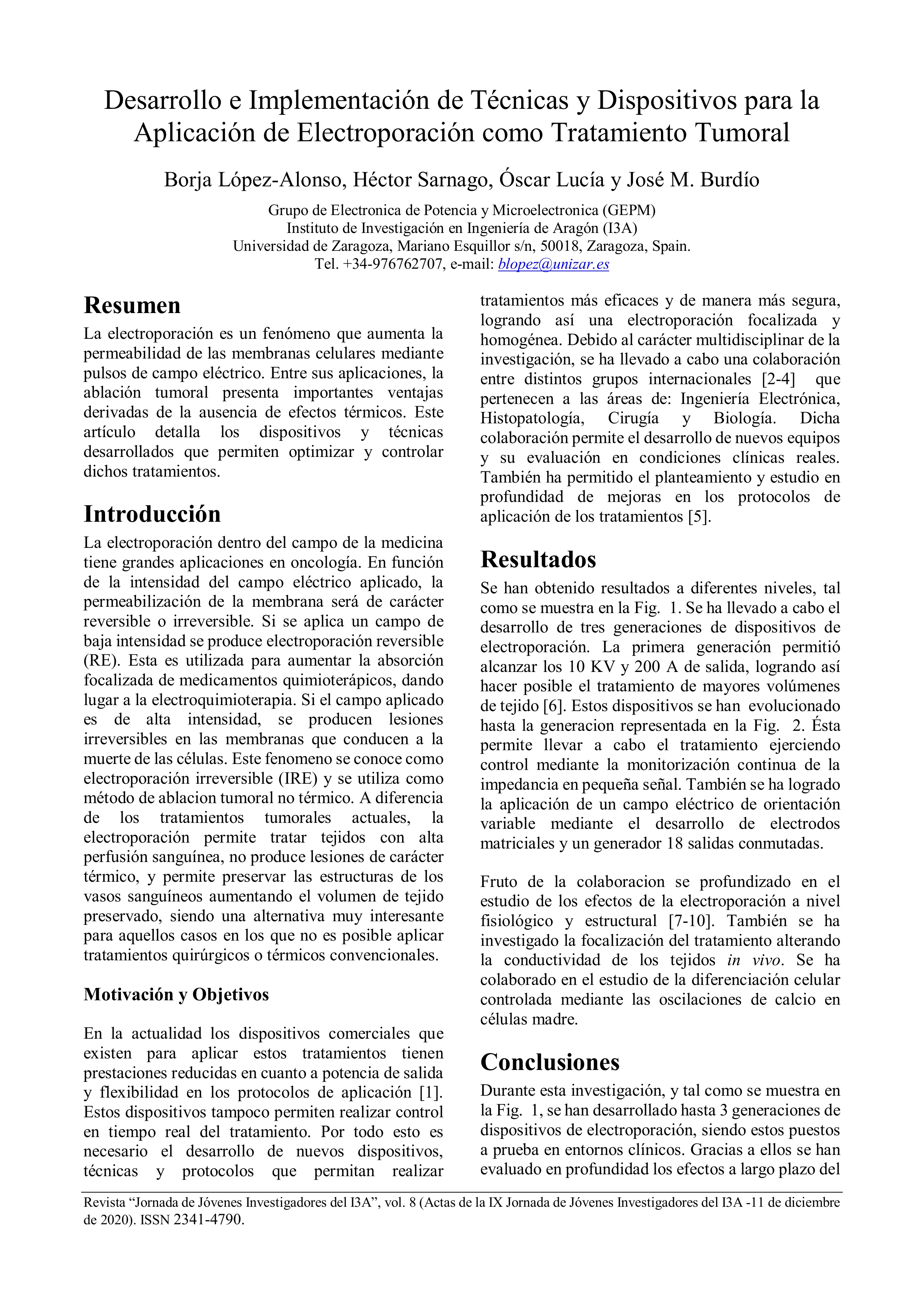 Desarrollo e implementación de técnicas y dispositivos para la aplicación de electroporación como tratamiento tumoral