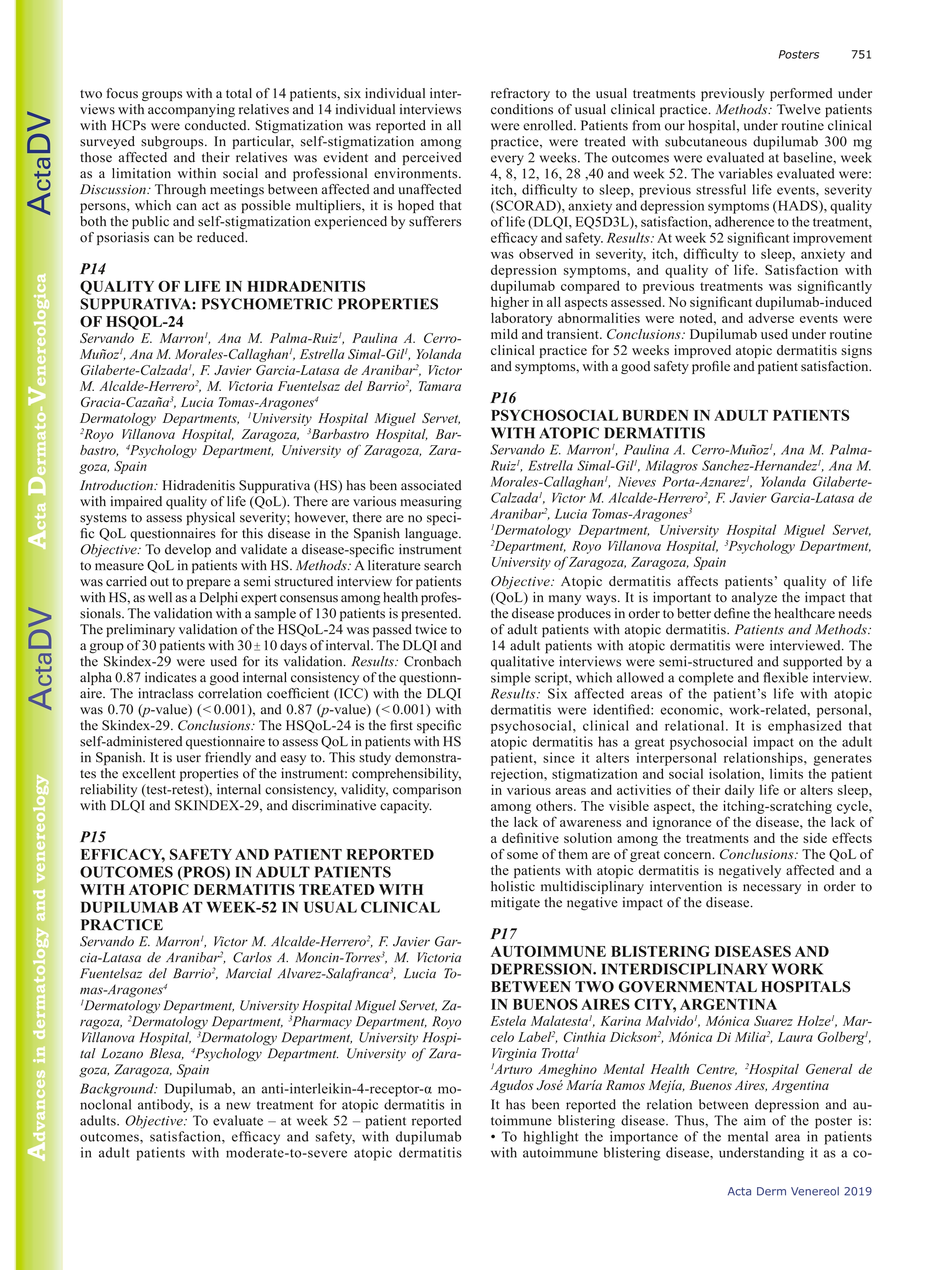 Efficacy, safety and patient reported outcomes (PROS) in adult patients with atopic dermatitis treated with dupilumab at week-52 in usual clinical practice