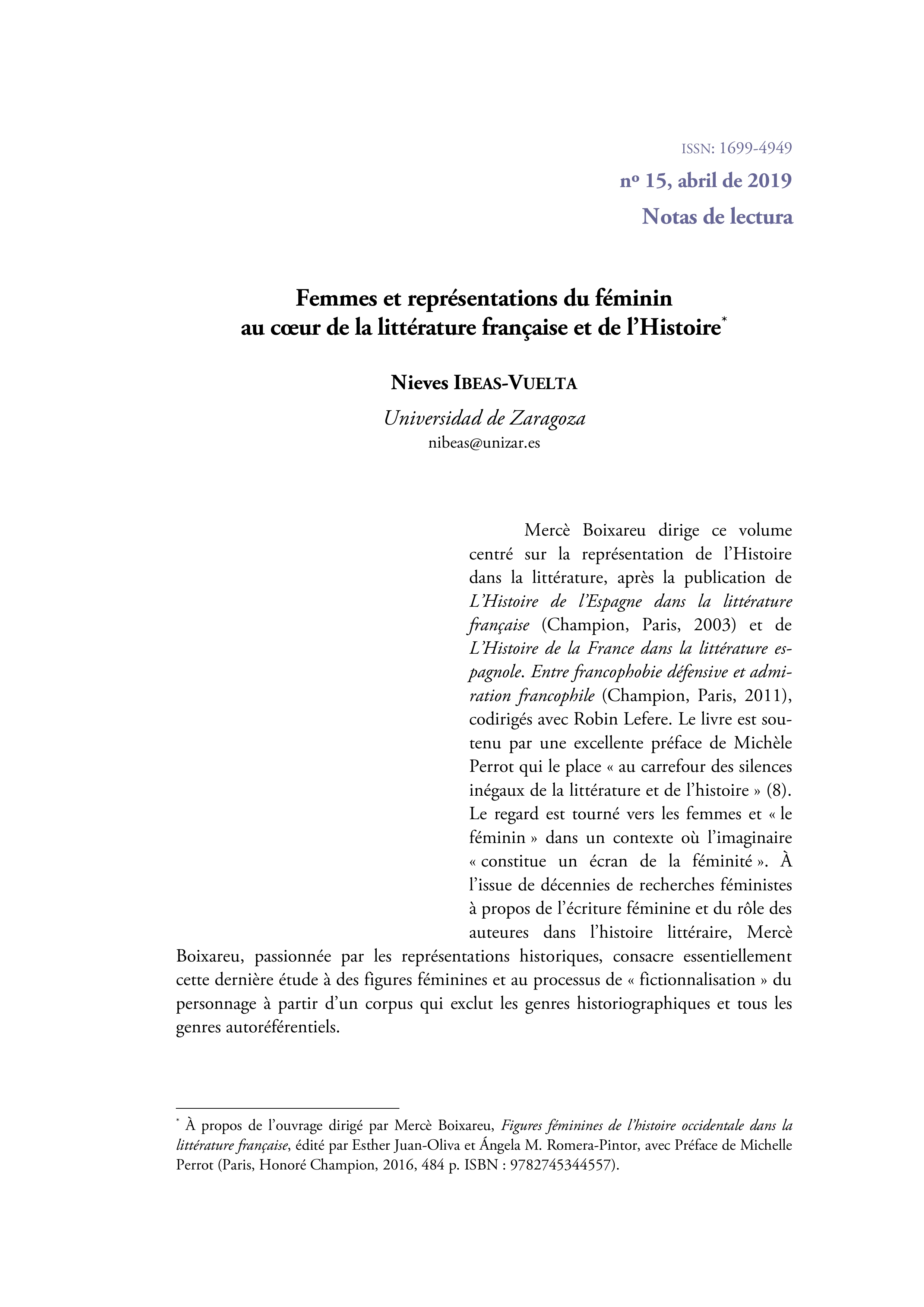 Femmes et représentations du féminin au cœur de la littérature française et de l’Histoire