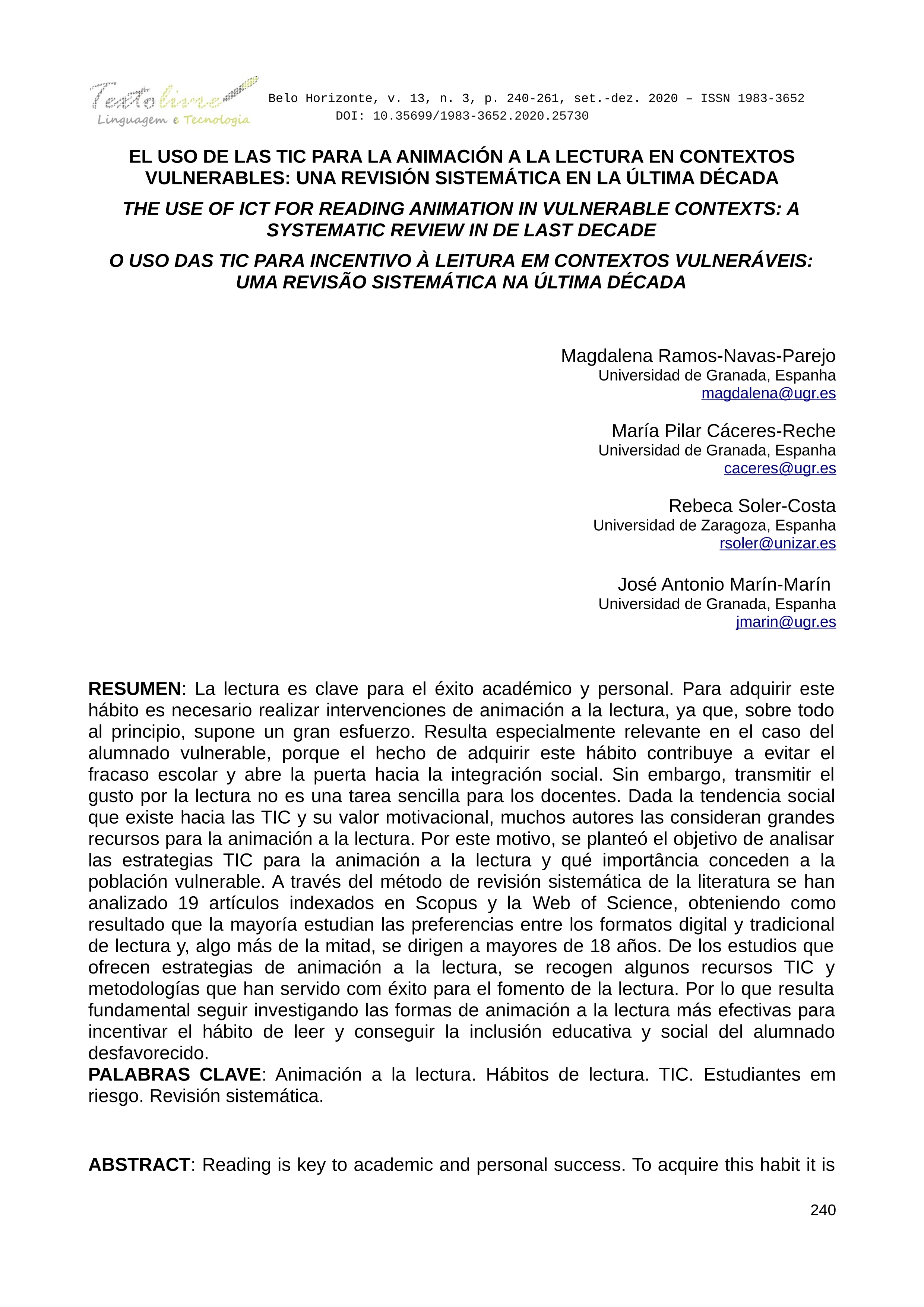 El uso de las TIC para la animación a la lectura en contextos vulnerables: una revisión sistemática en la última década