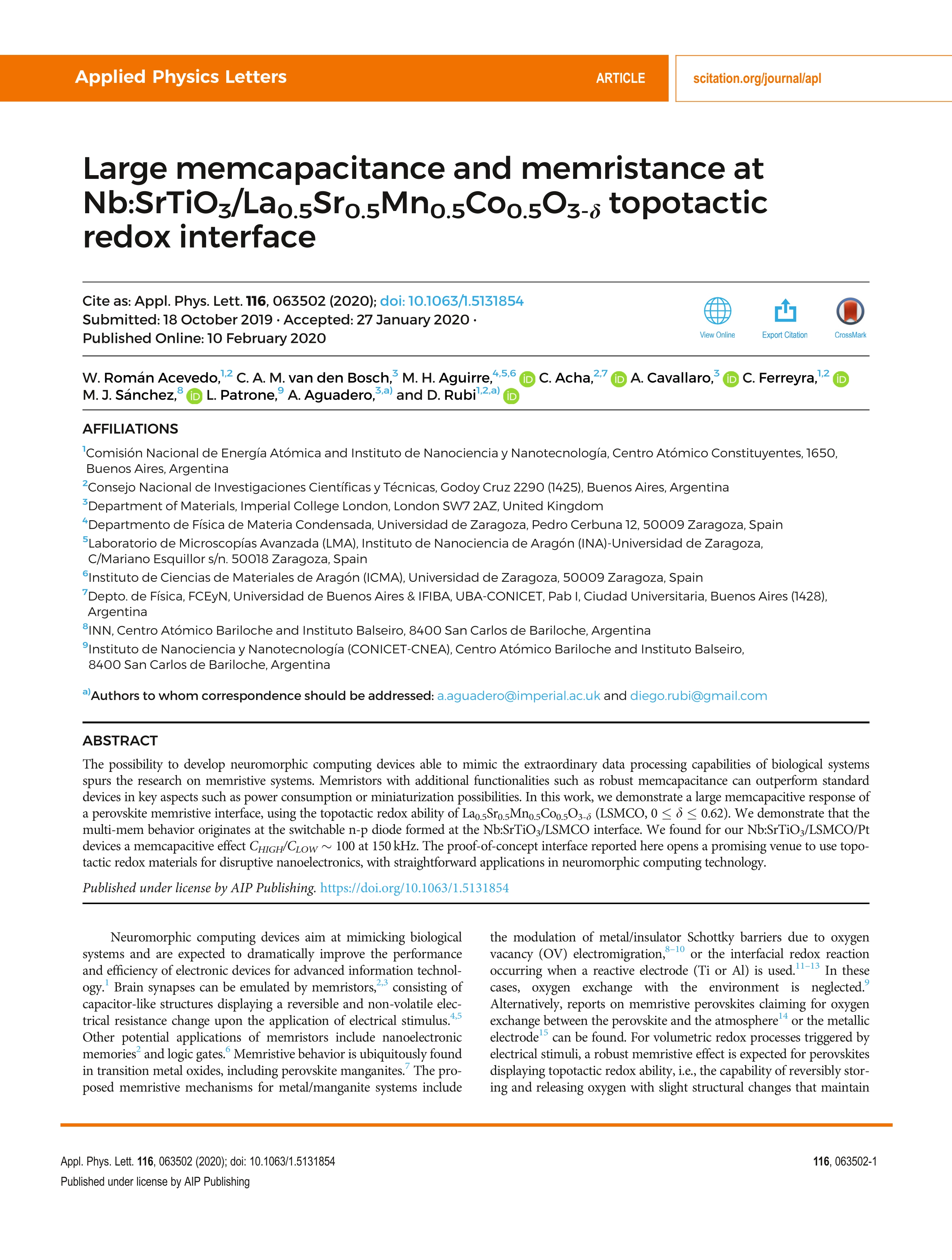 Large memcapacitance and memristance at Nb:SrTiO3/La0.5Sr0.5Mn0.5Co0.5O3-d topotactic redox interface