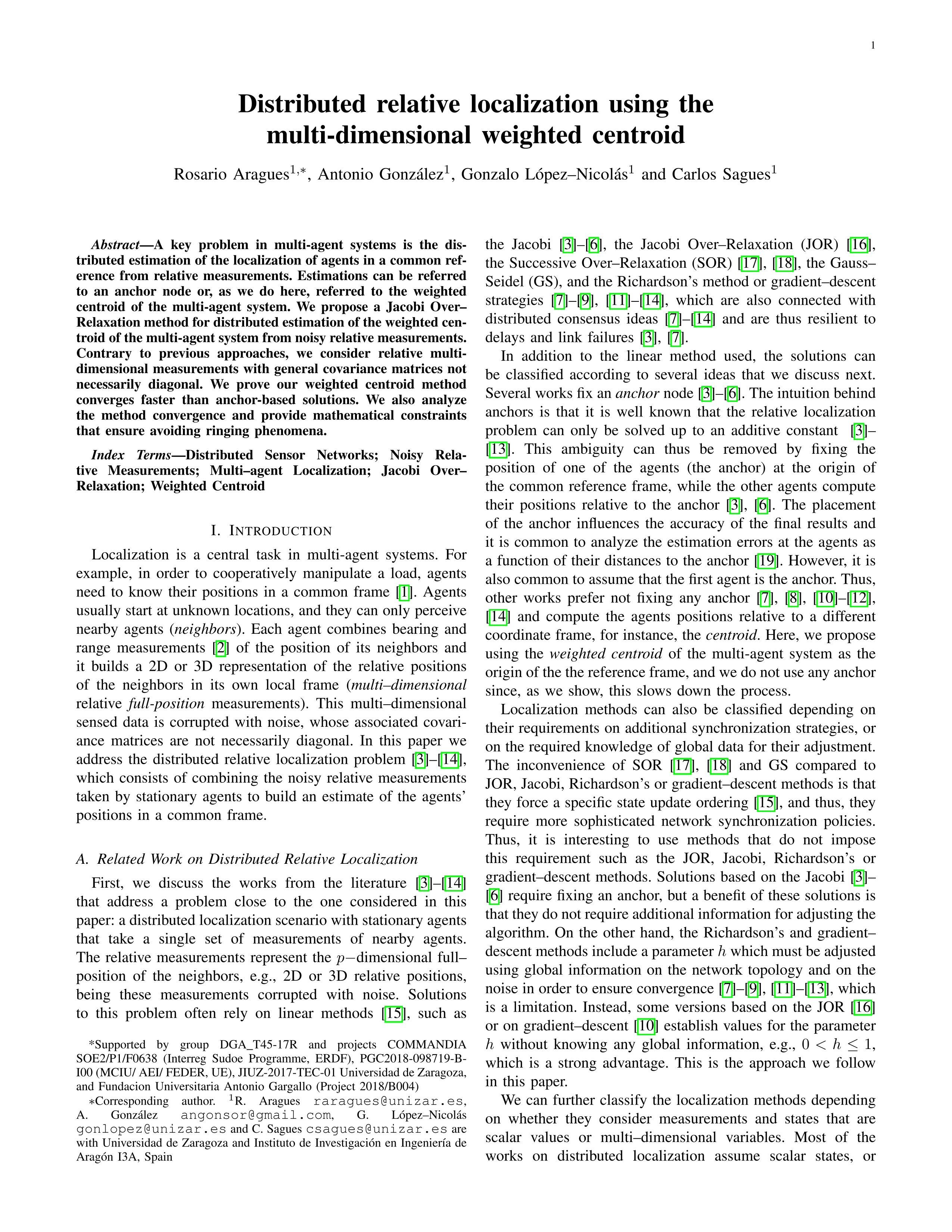 Distributed relative localization using the multi-dimensional weighted centroid