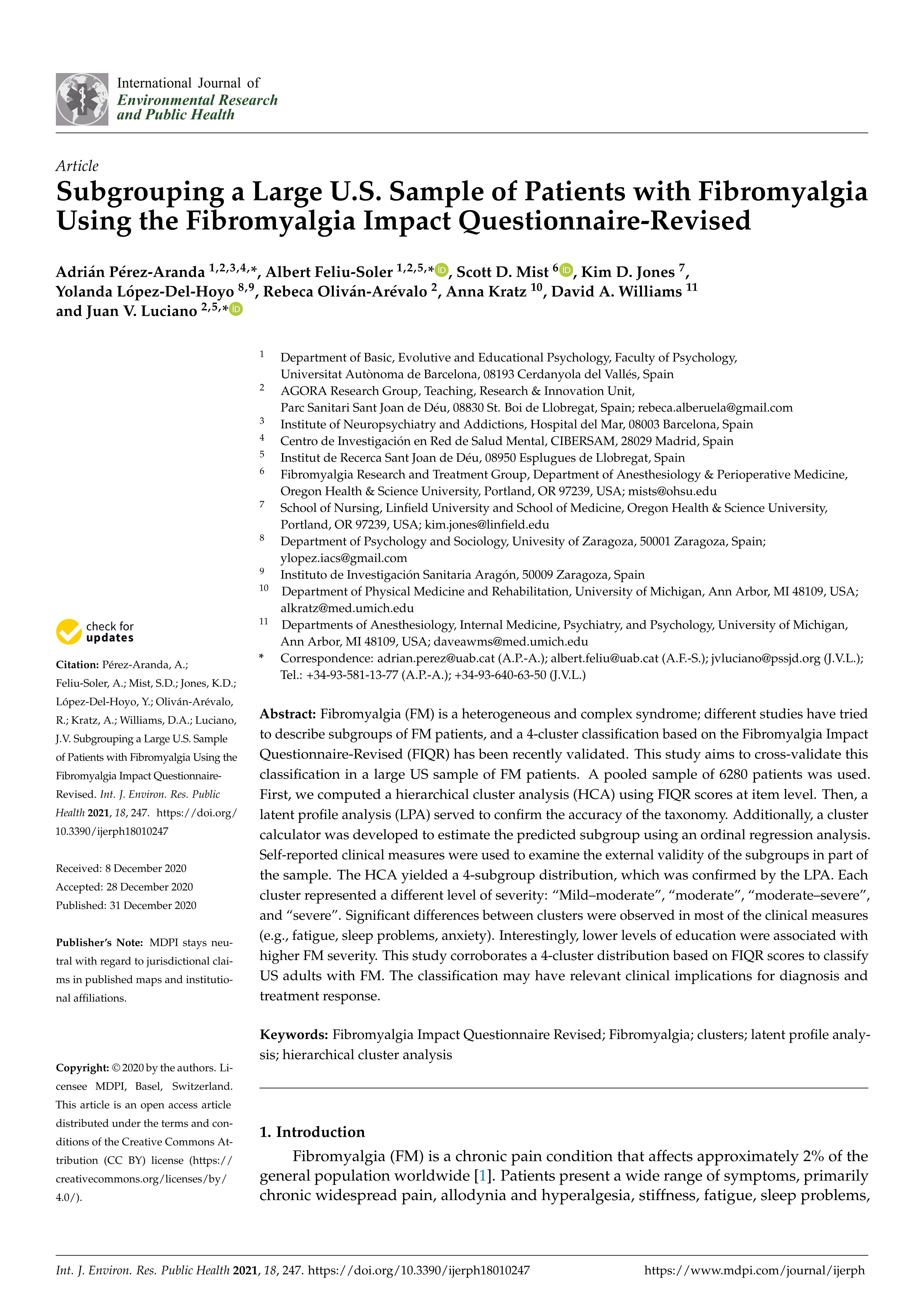 Subgrouping a large U.S. sample of patients with fibromyalgia using the fibromyalgia impact questionnaire-revised