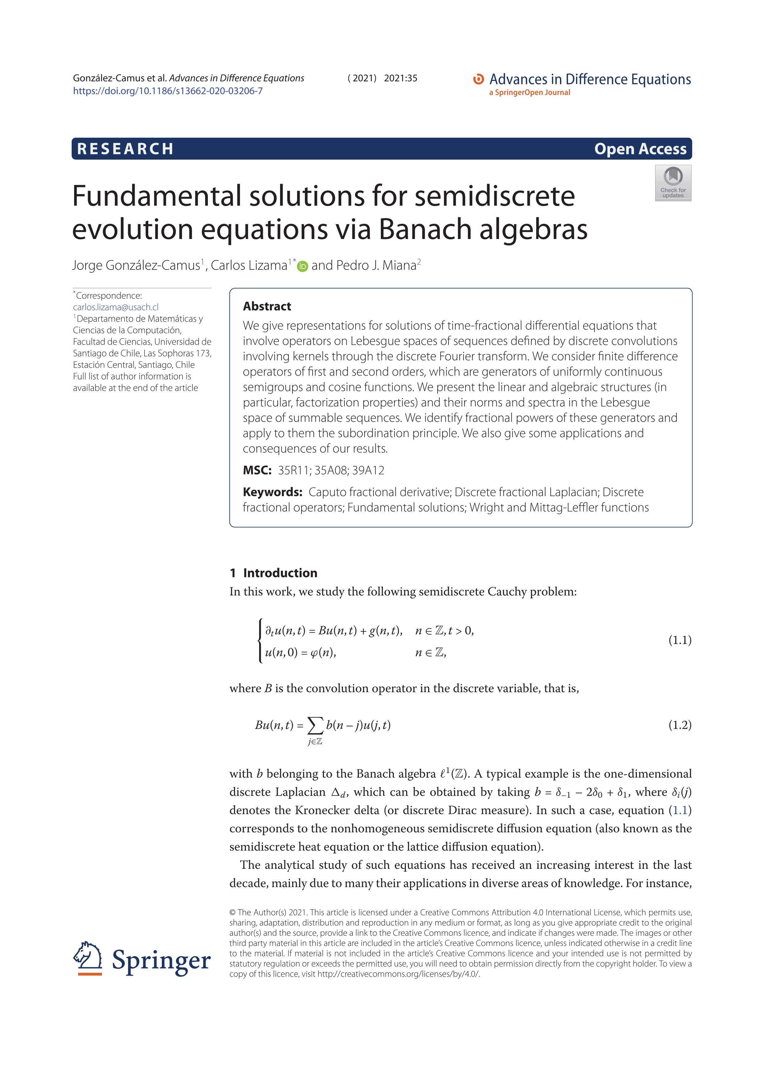 Fundamental solutions for semidiscrete evolution equations via Banach algebras