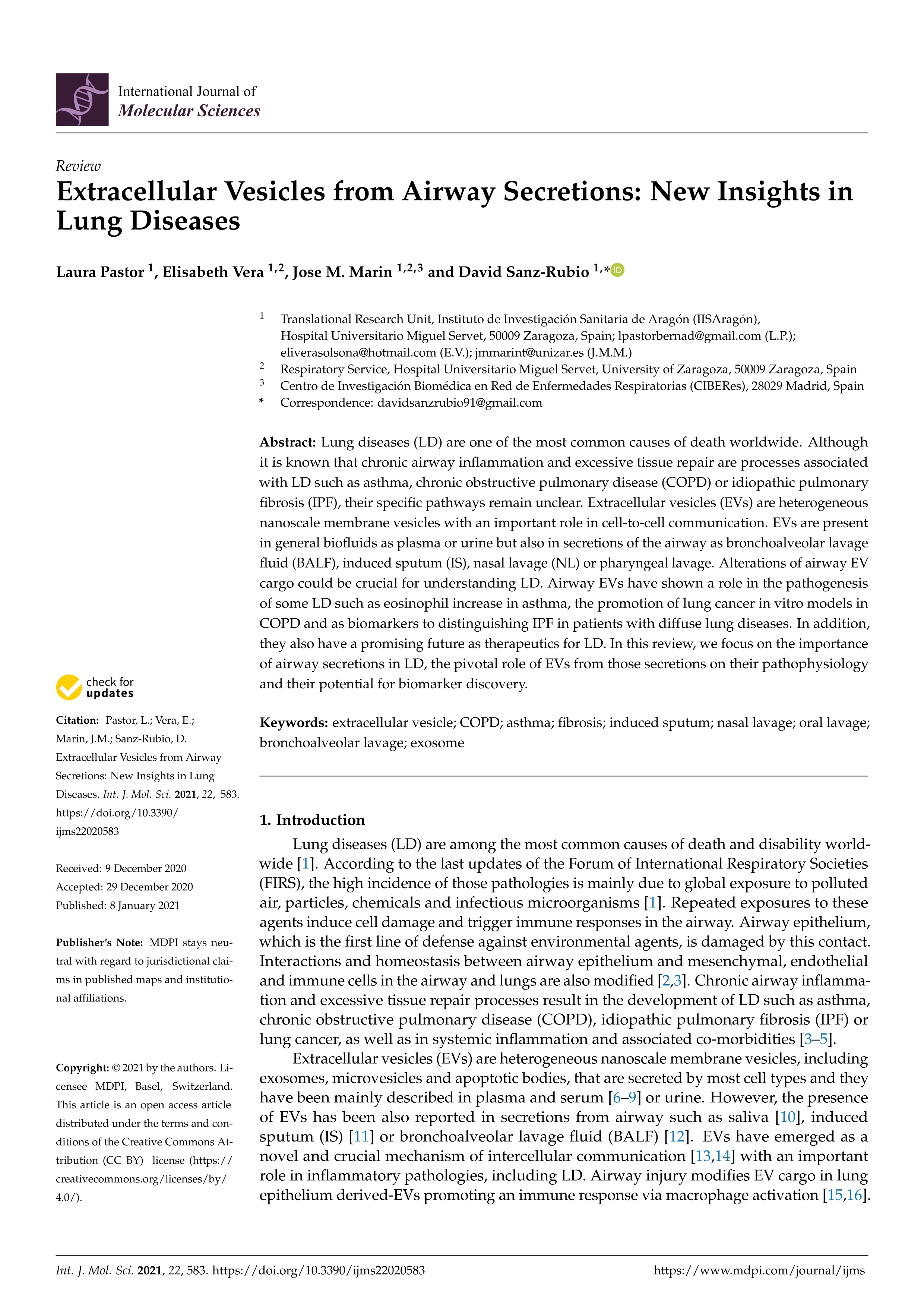 Extracellular vesicles from airway secretions: New insights in lung diseases