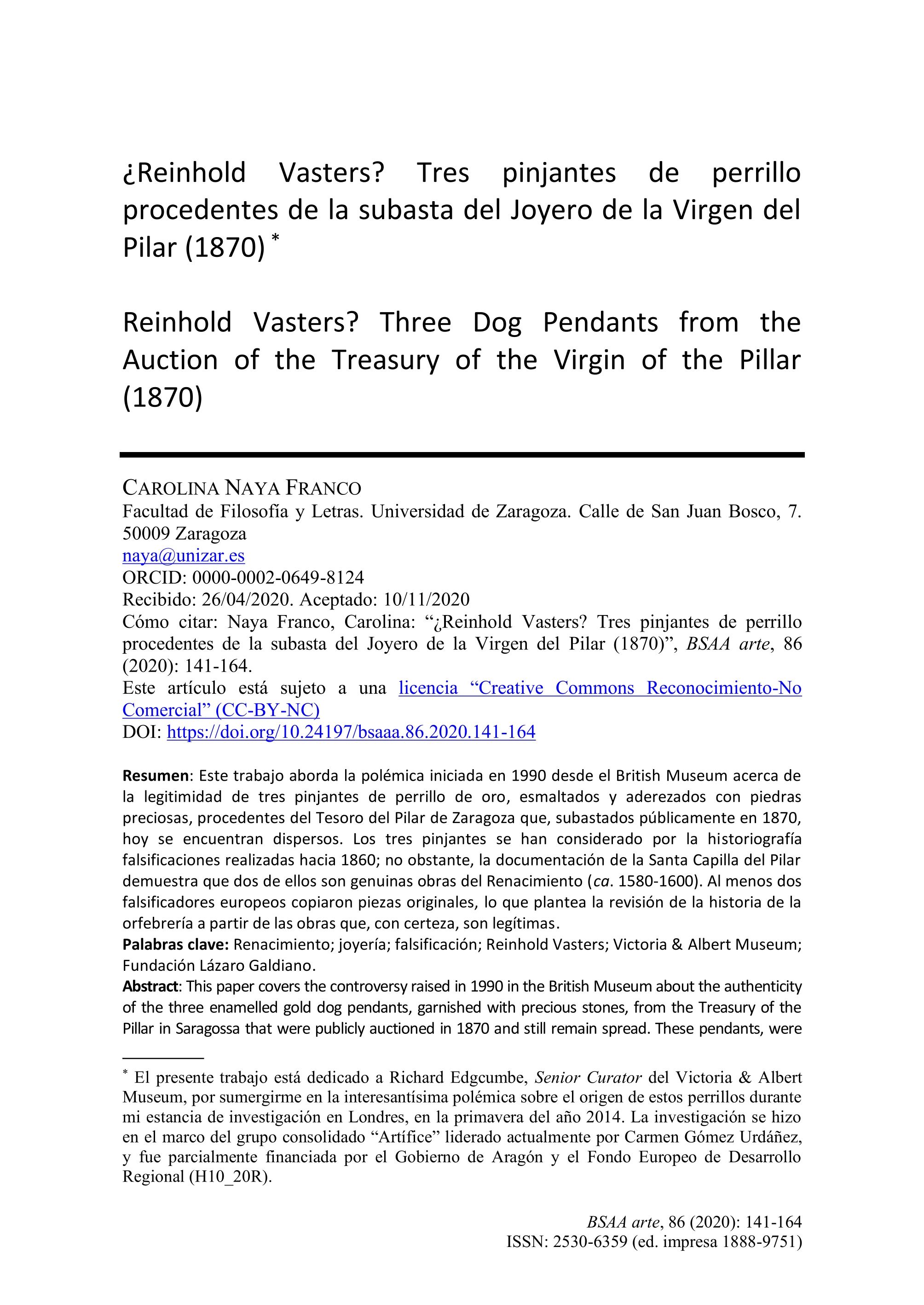 ¿Reinhold Vasters? Tres pinjantes de perrillo procedentes de la subasta del Joyero de la Virgen del Pilar (1870)
