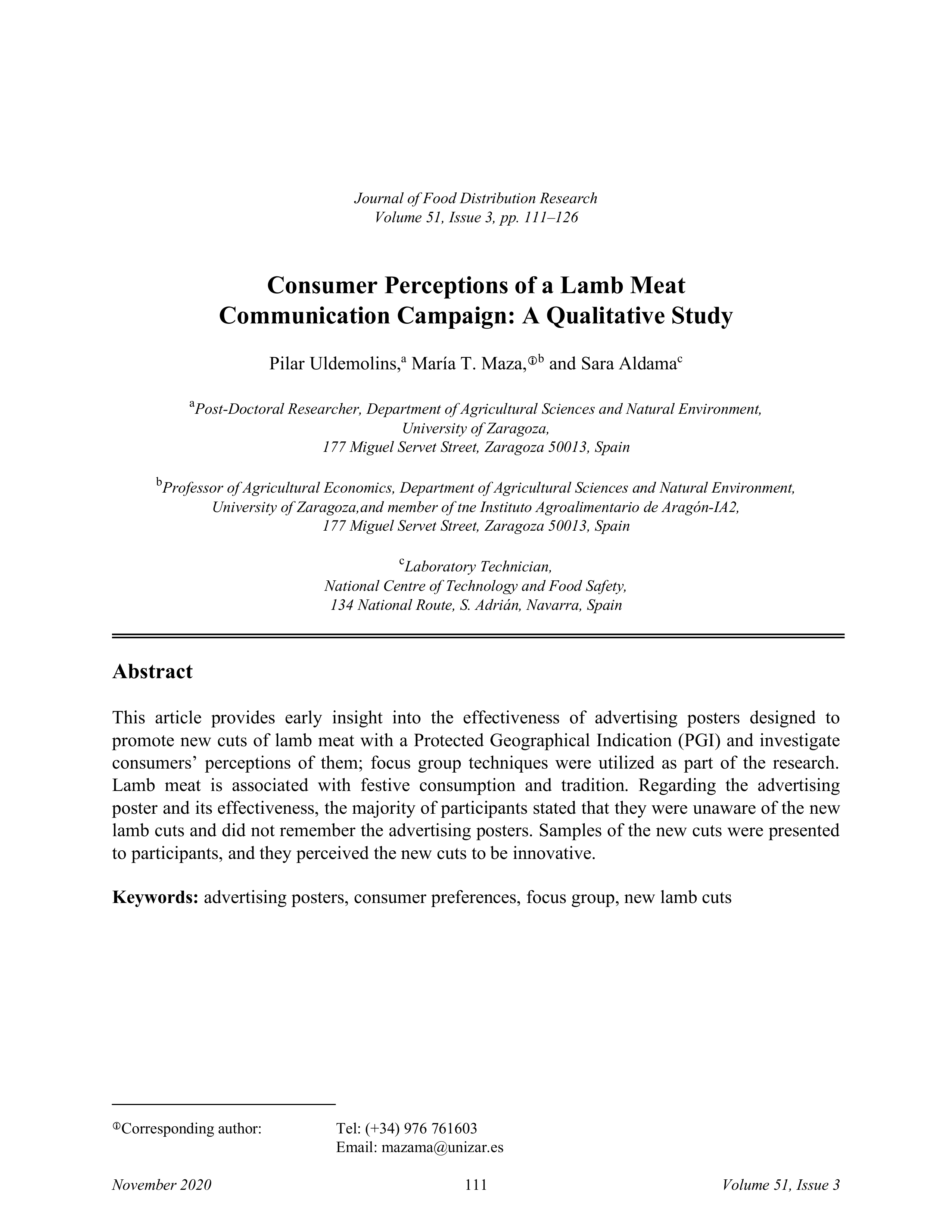 Consumer perceptions of a lamb meat communication campaign: A qualitative study