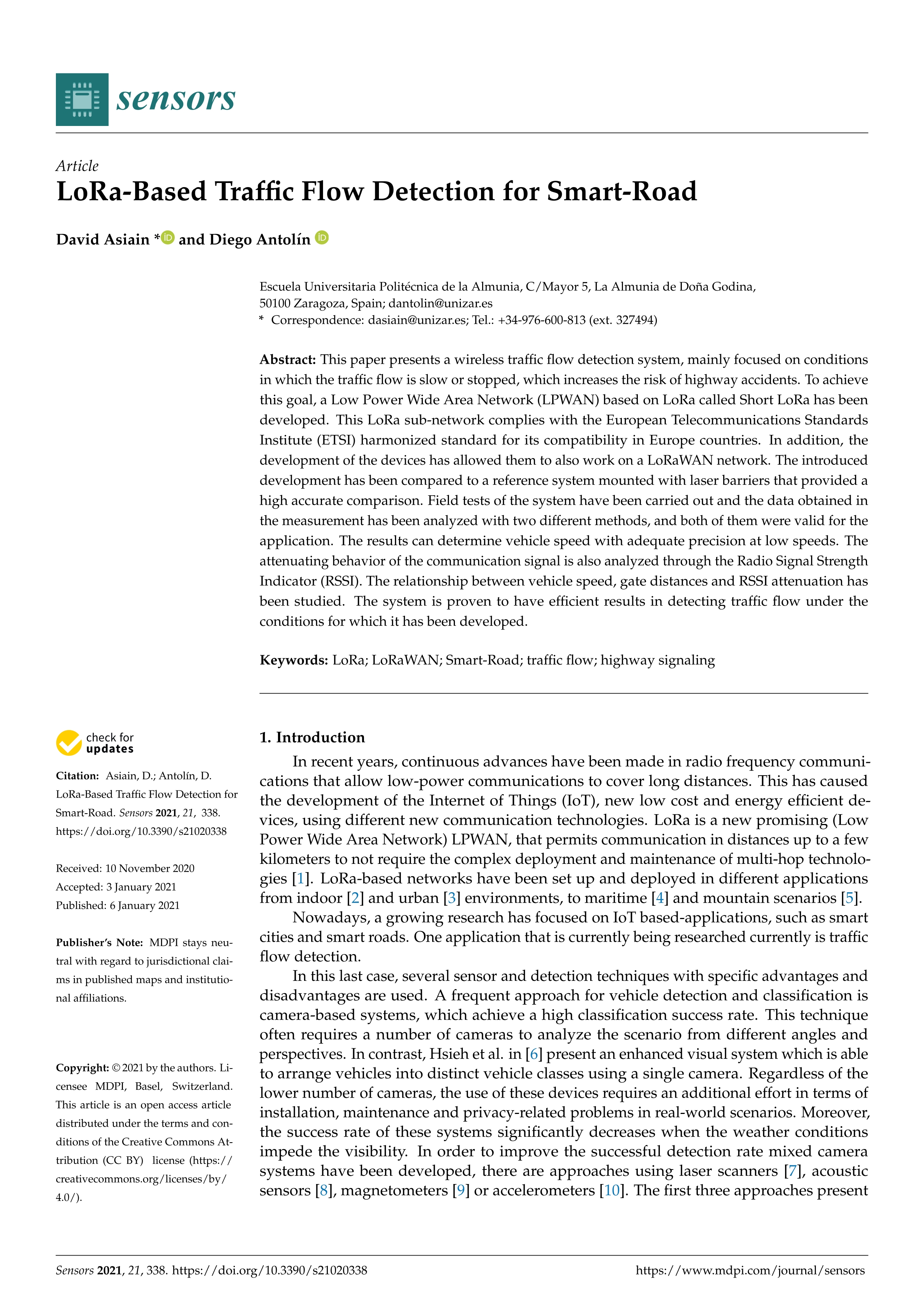 Lora-based traffic flow detection for smart-road