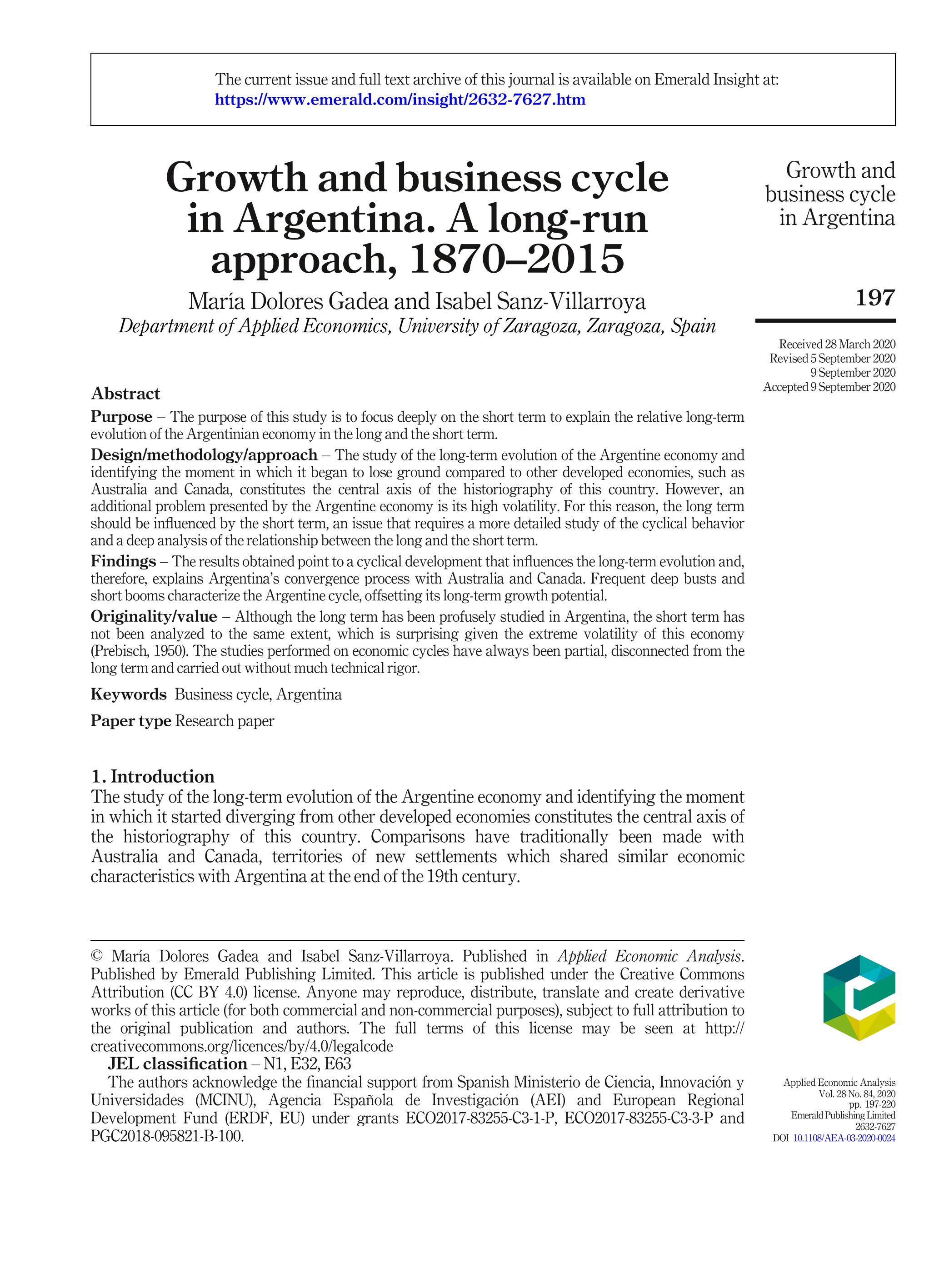 Growth and business cycle in Argentina: a lon-run approach, 1875-2015