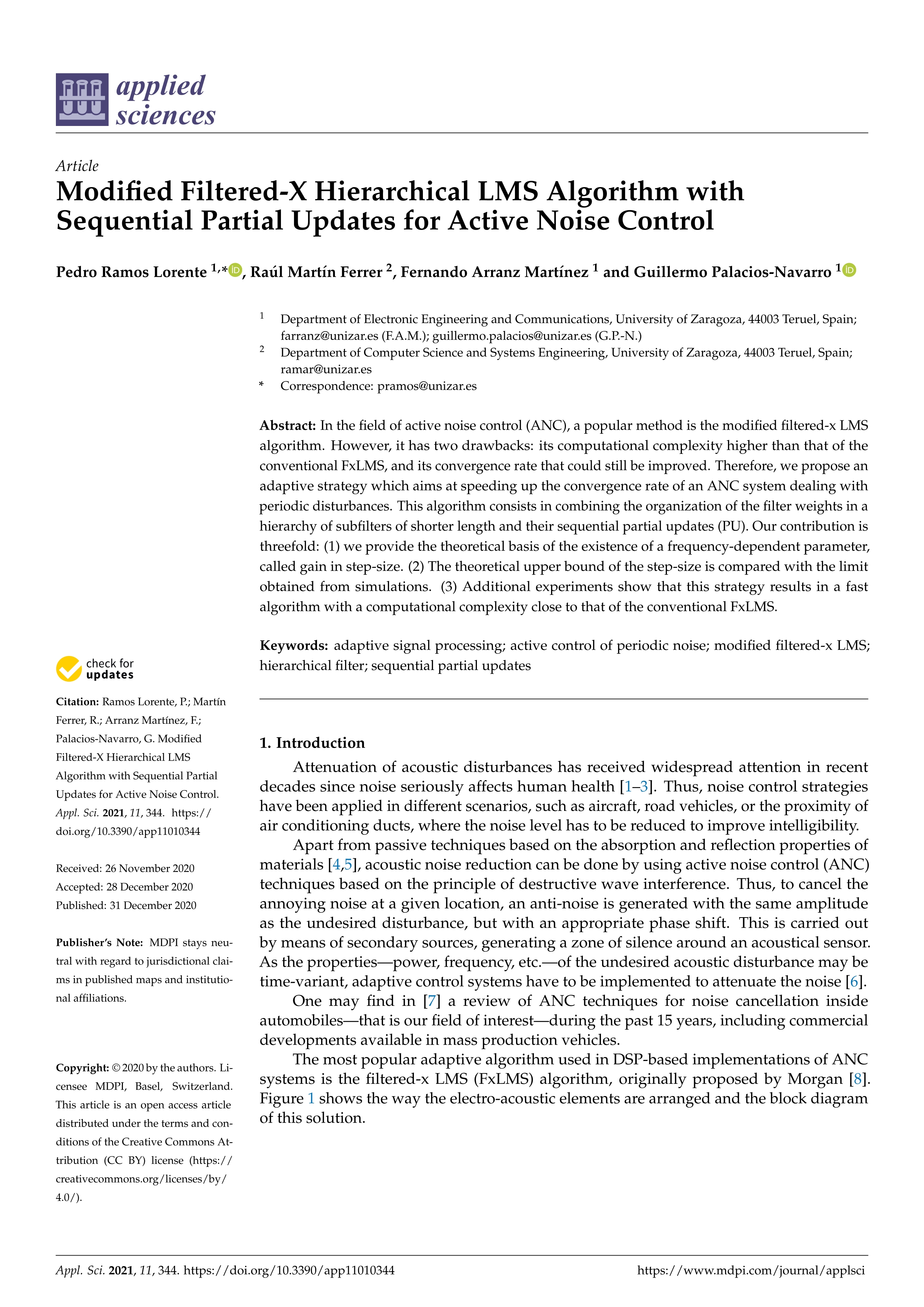 Modified filtered-x hierarchical lms algorithm with sequential partial updates for active noise control