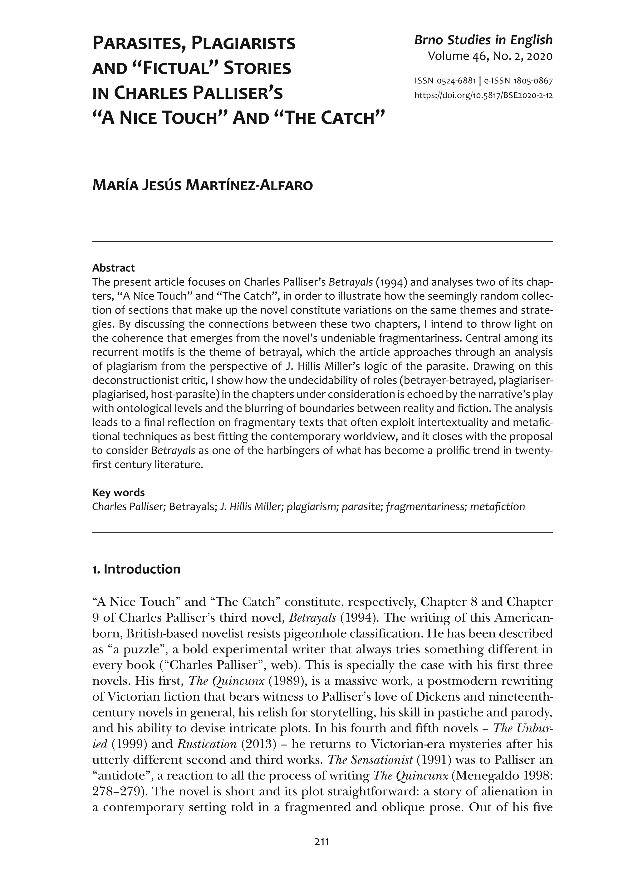 “Parasites, Plagiarists, and ‘Fictual’ Stories in Charles Palliser’s ‘A Nice Touch’ and ‘The Catch’”