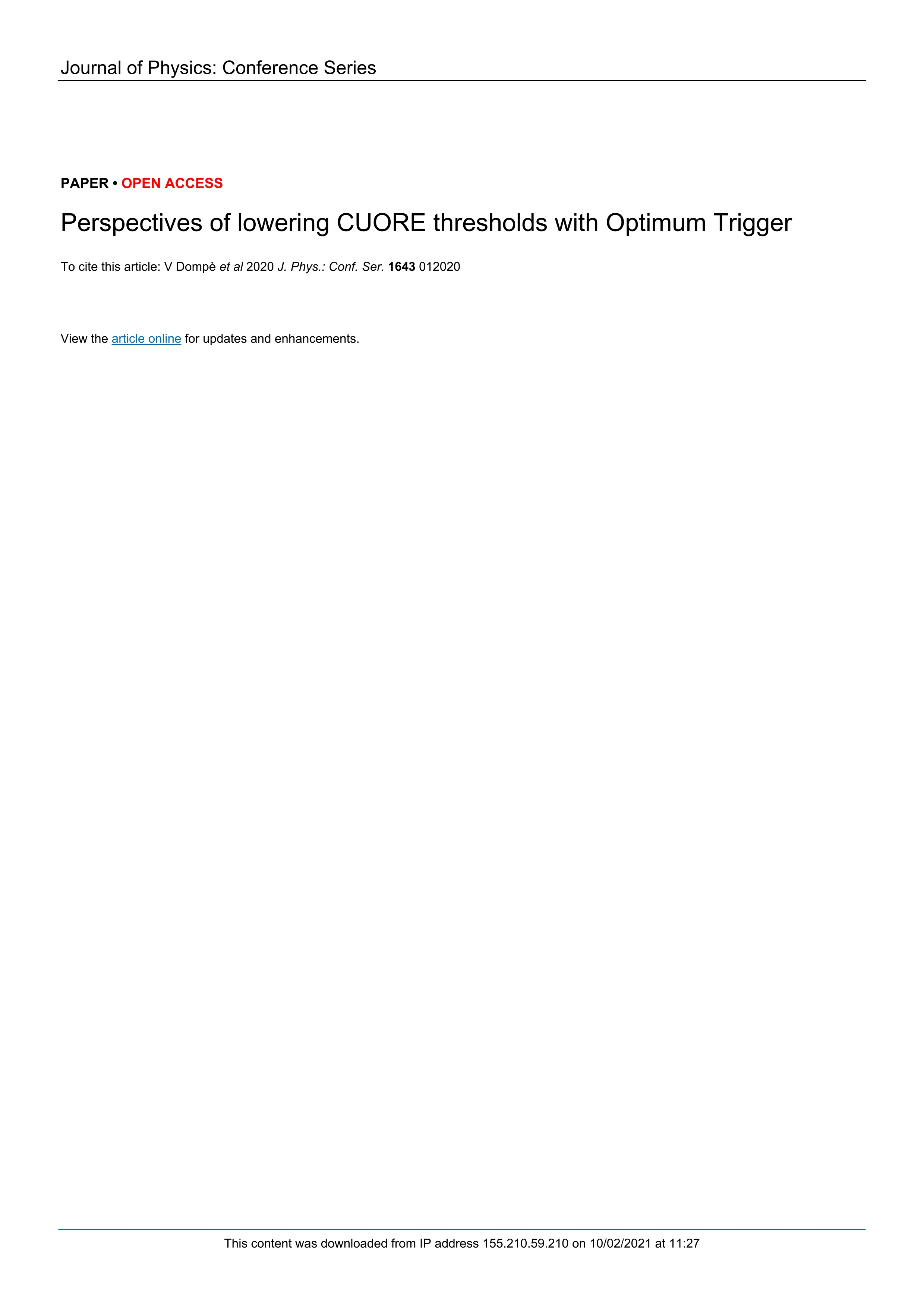 Perspectives of lowering CUORE thresholds with Optimum Trigger