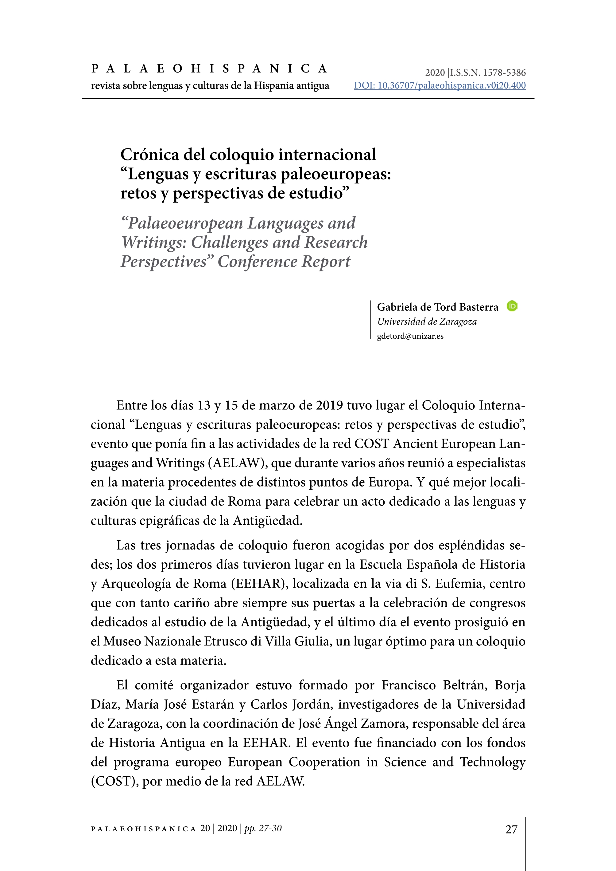 Crónica del coloquio internacional 