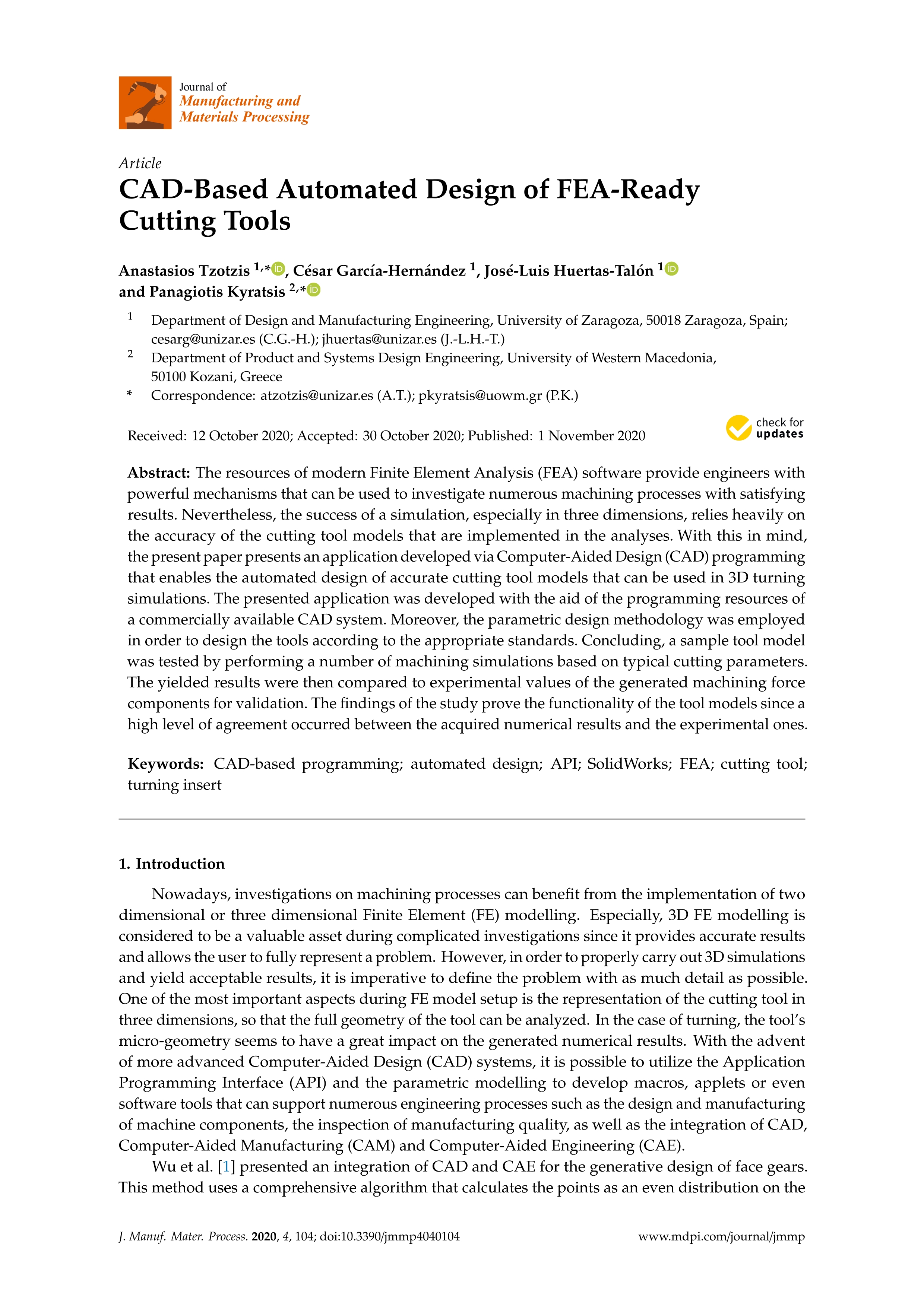 CAD-Based Automated Design of FEA-Ready Cutting Tools