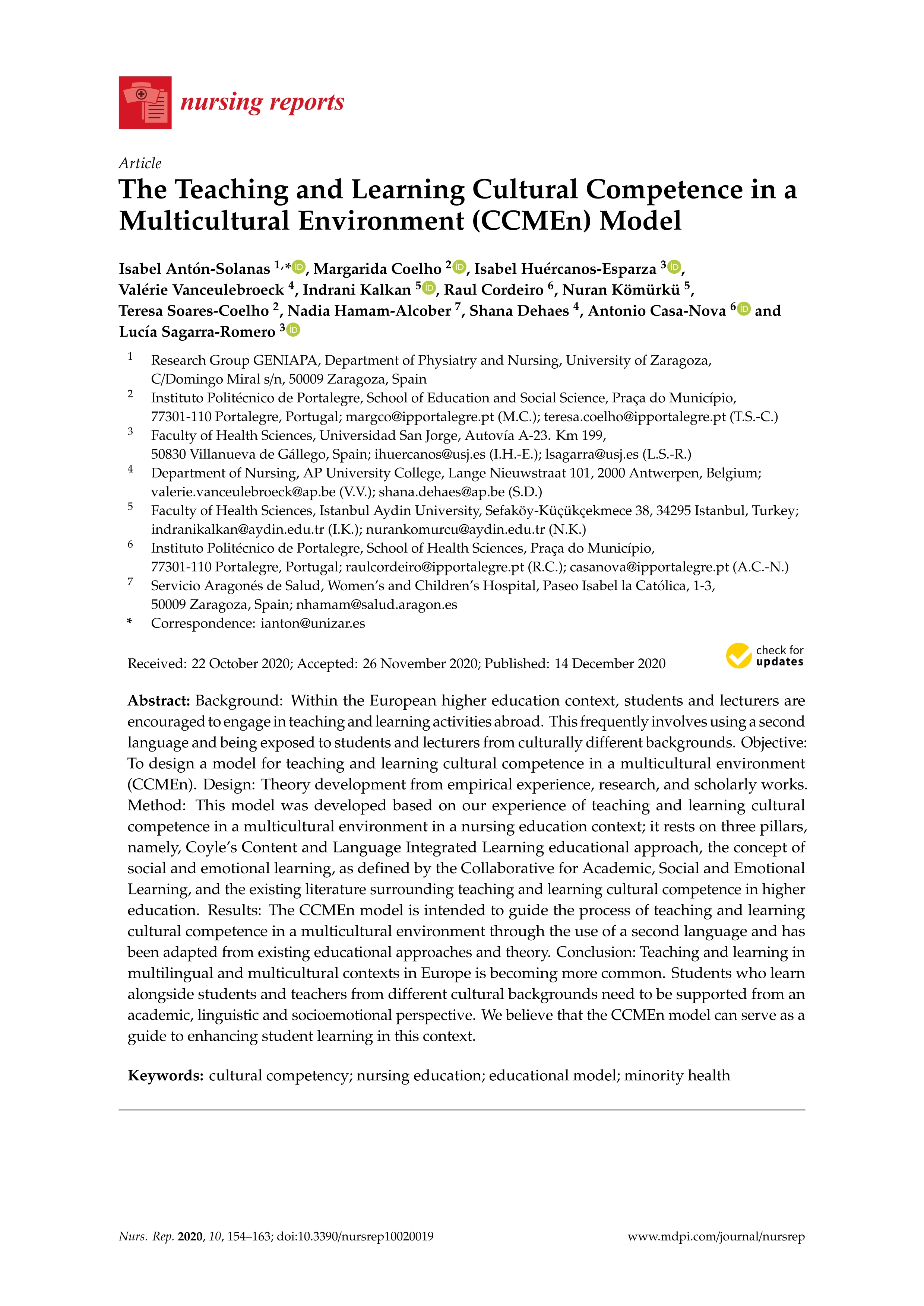 The Teaching and Learning Cultural Competence in a Multicultural Environment (CCMEn) Model