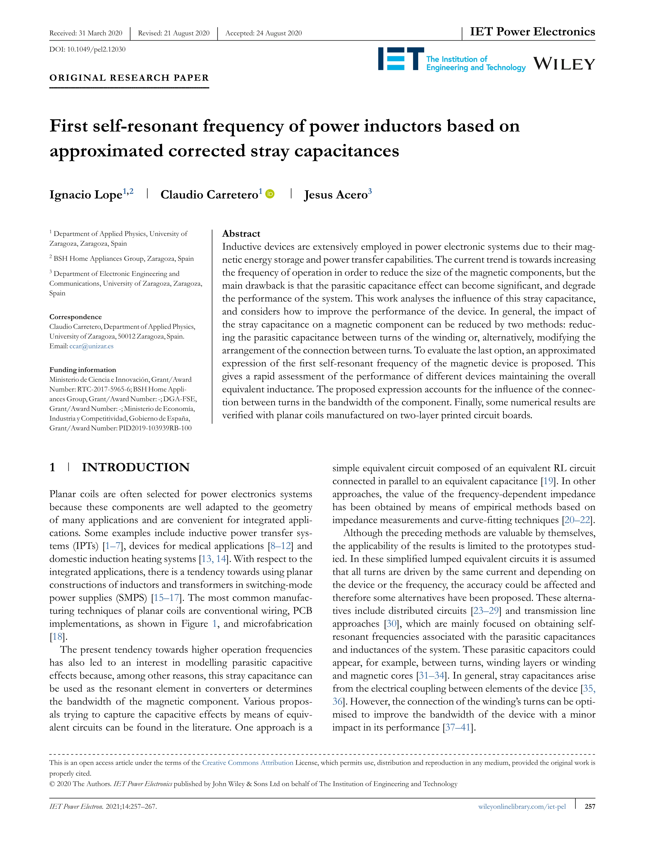 First self-resonant frequency of power inductors based on approximated corrected stray capacitances