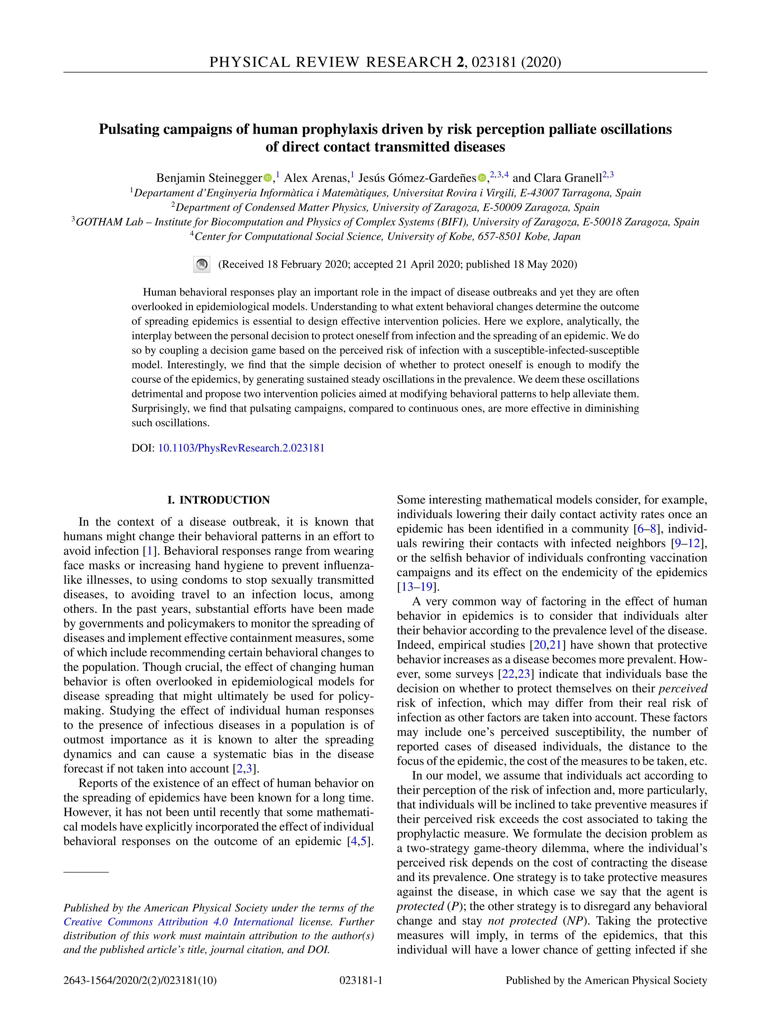 Pulsating campaigns of human prophylaxis driven by risk perception palliate oscillations of direct contact transmitted diseases