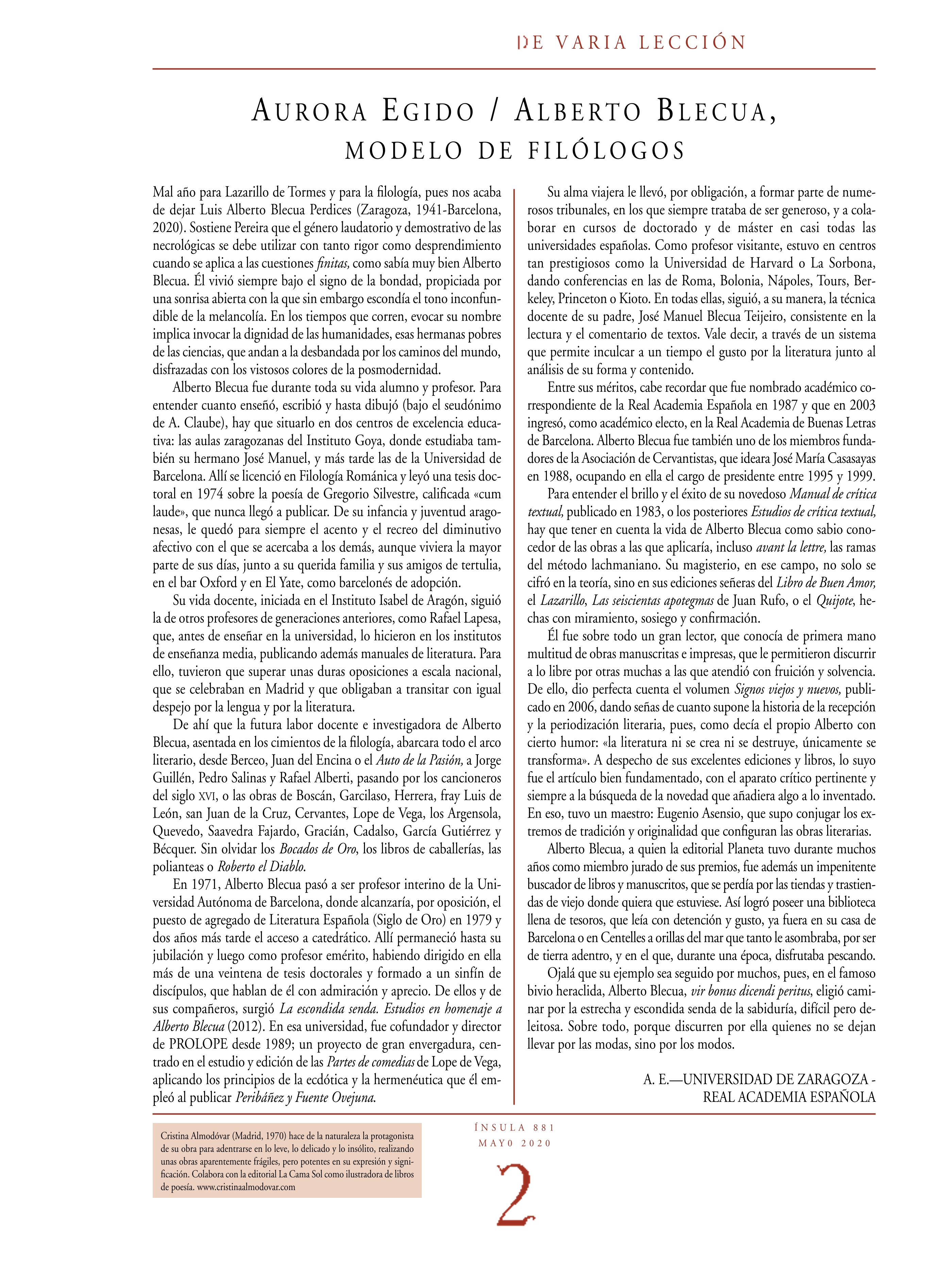 Alberto Blecua, modelo de filólogos