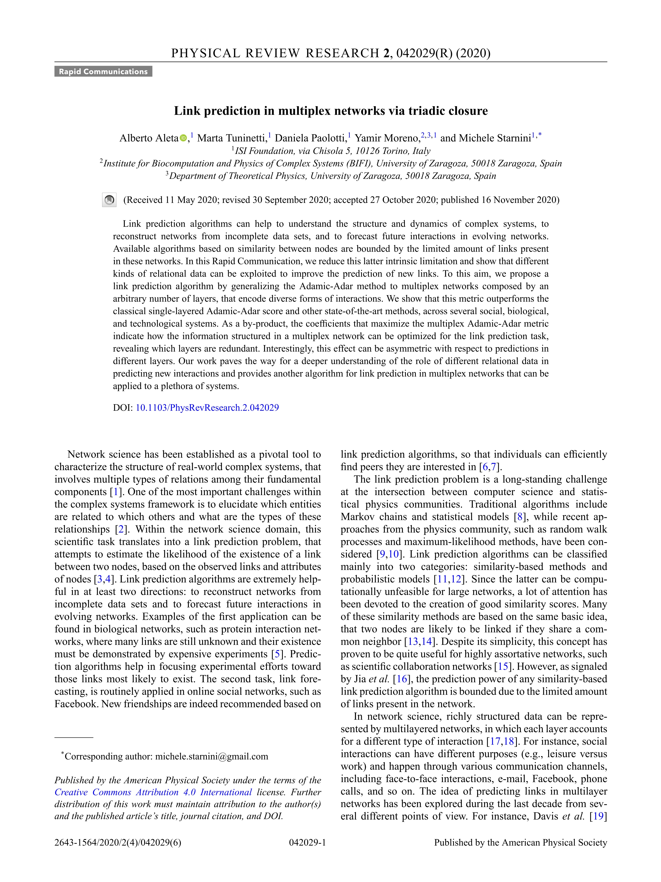 Link prediction in multiplex networks via triadic closure