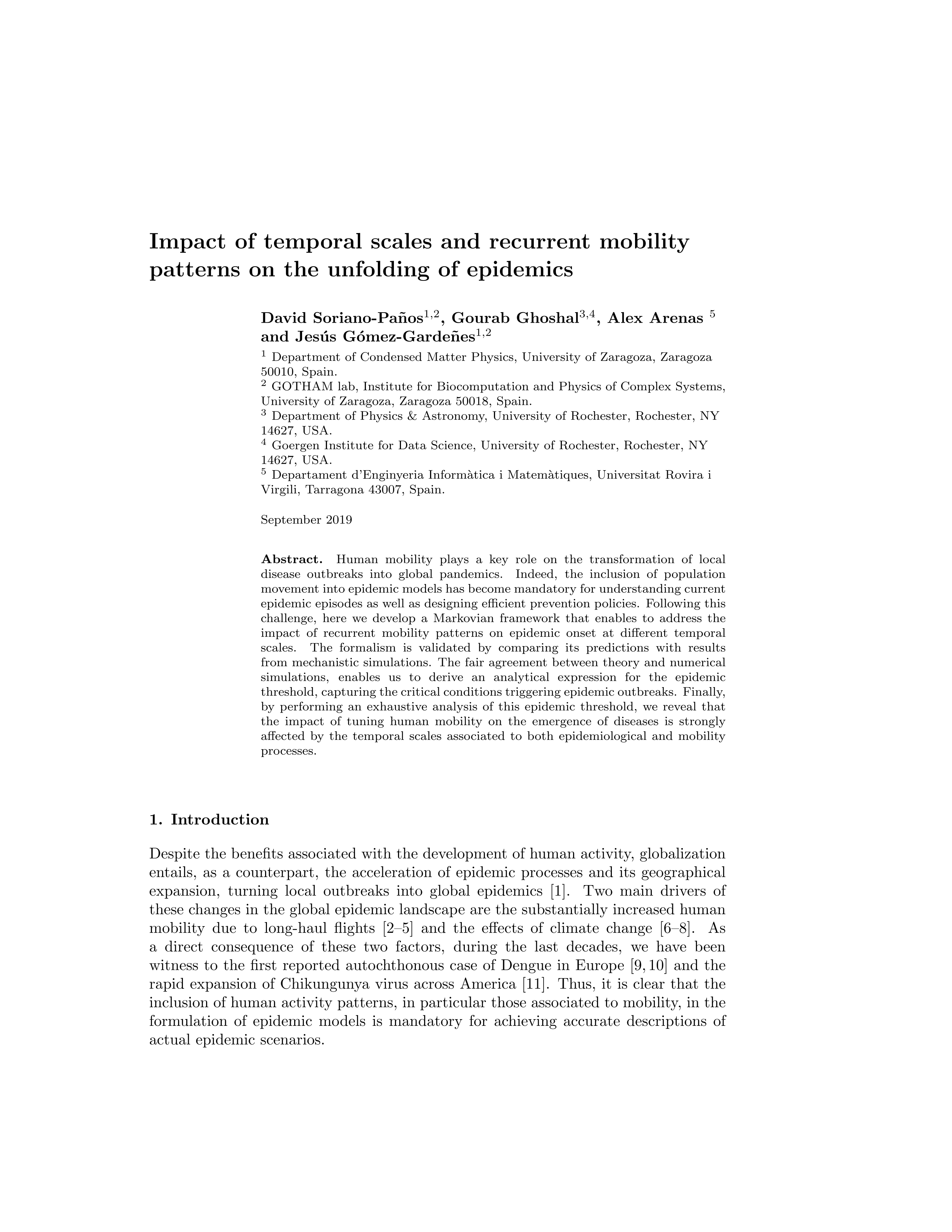 Impact of temporal scales and recurrent mobility patterns on the unfolding of epidemics