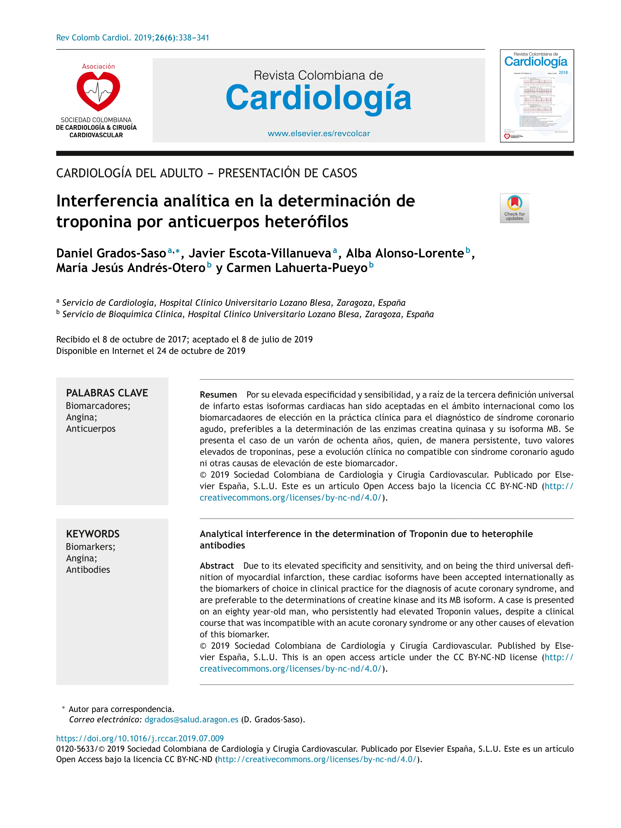 Interferencia analítica en la determinación de troponina por anticuerpos heterófilos