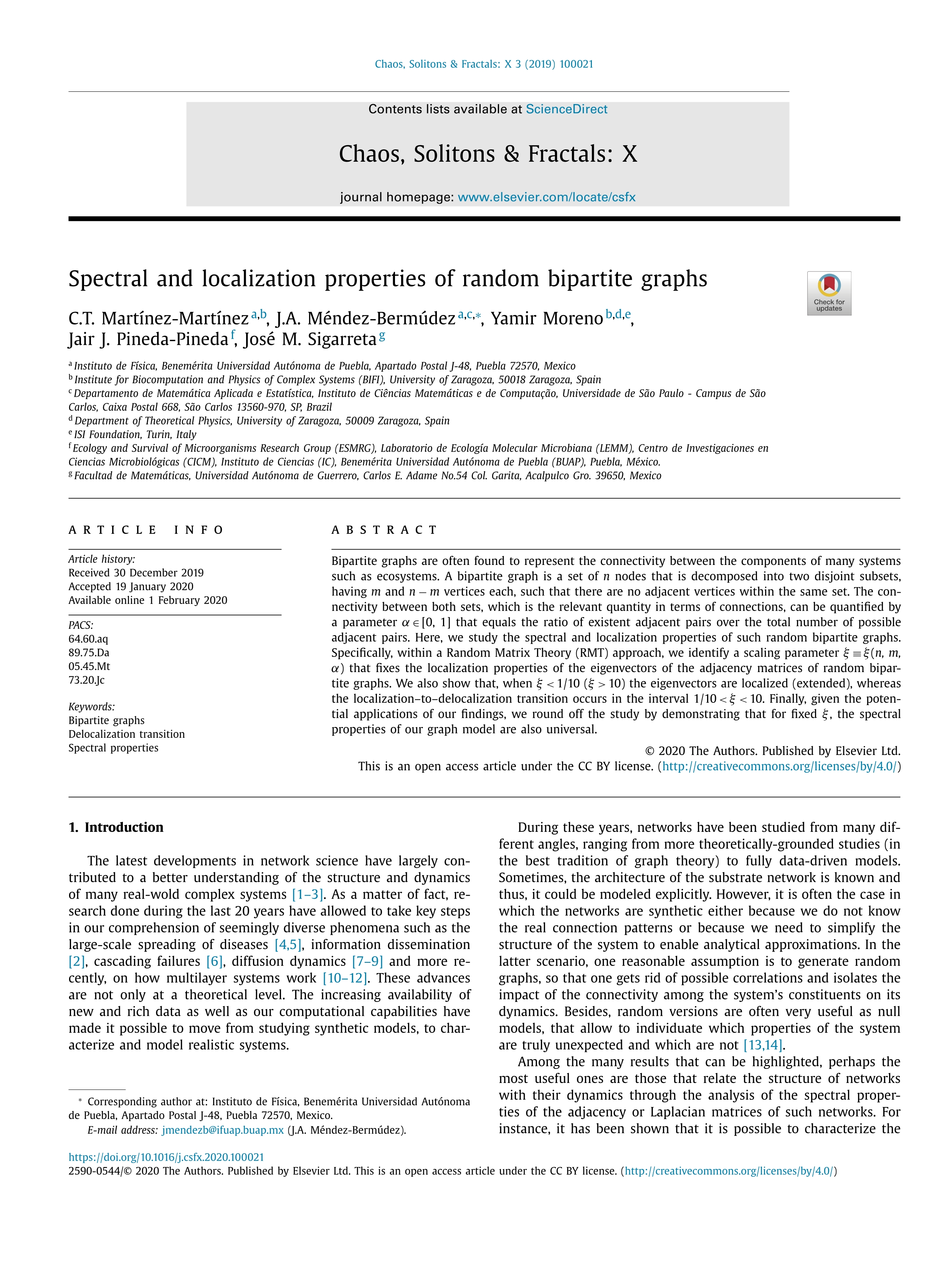 Spectral and localization properties of random bipartite graphs