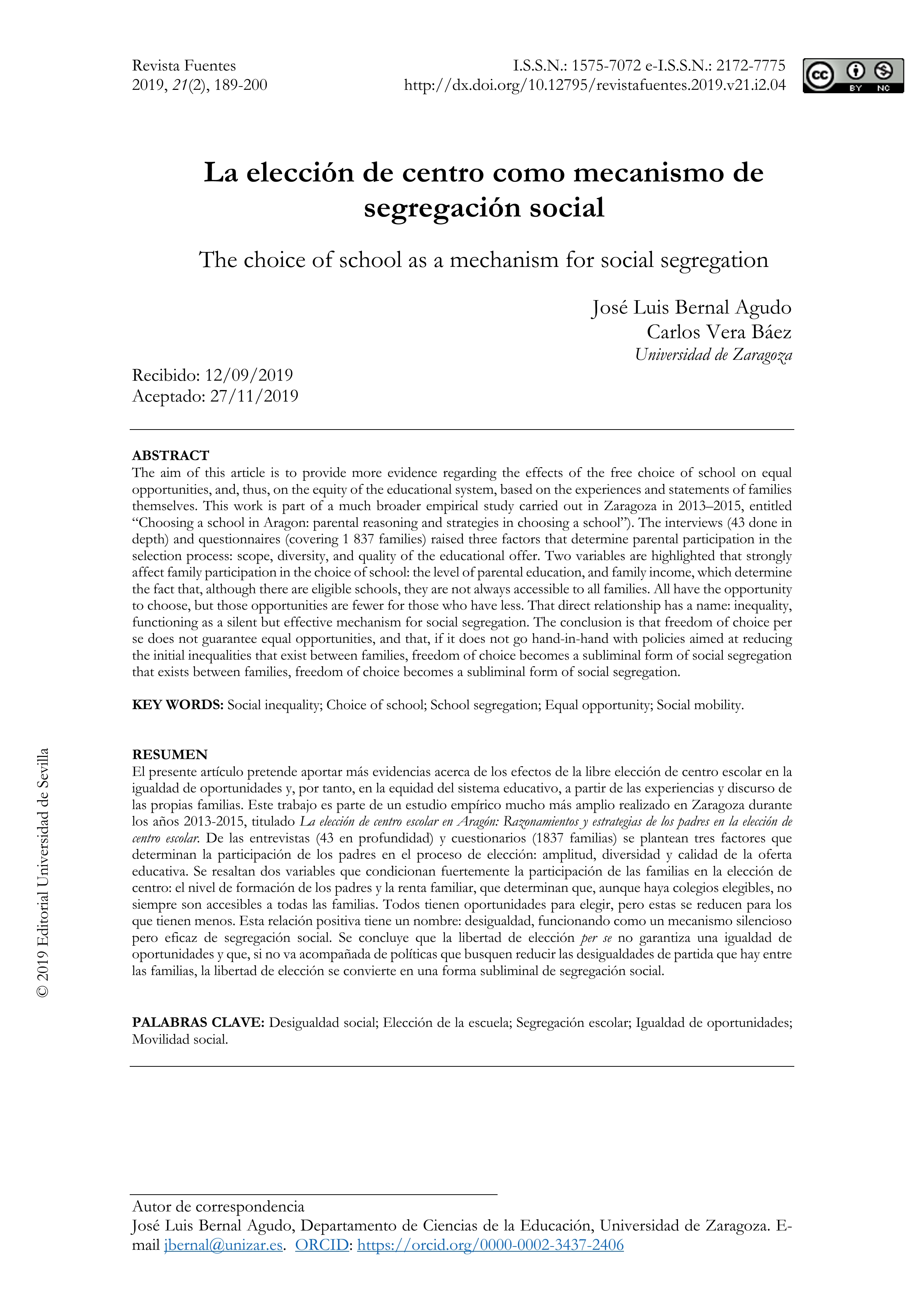 La elección de centro como mecanismo de segregación social