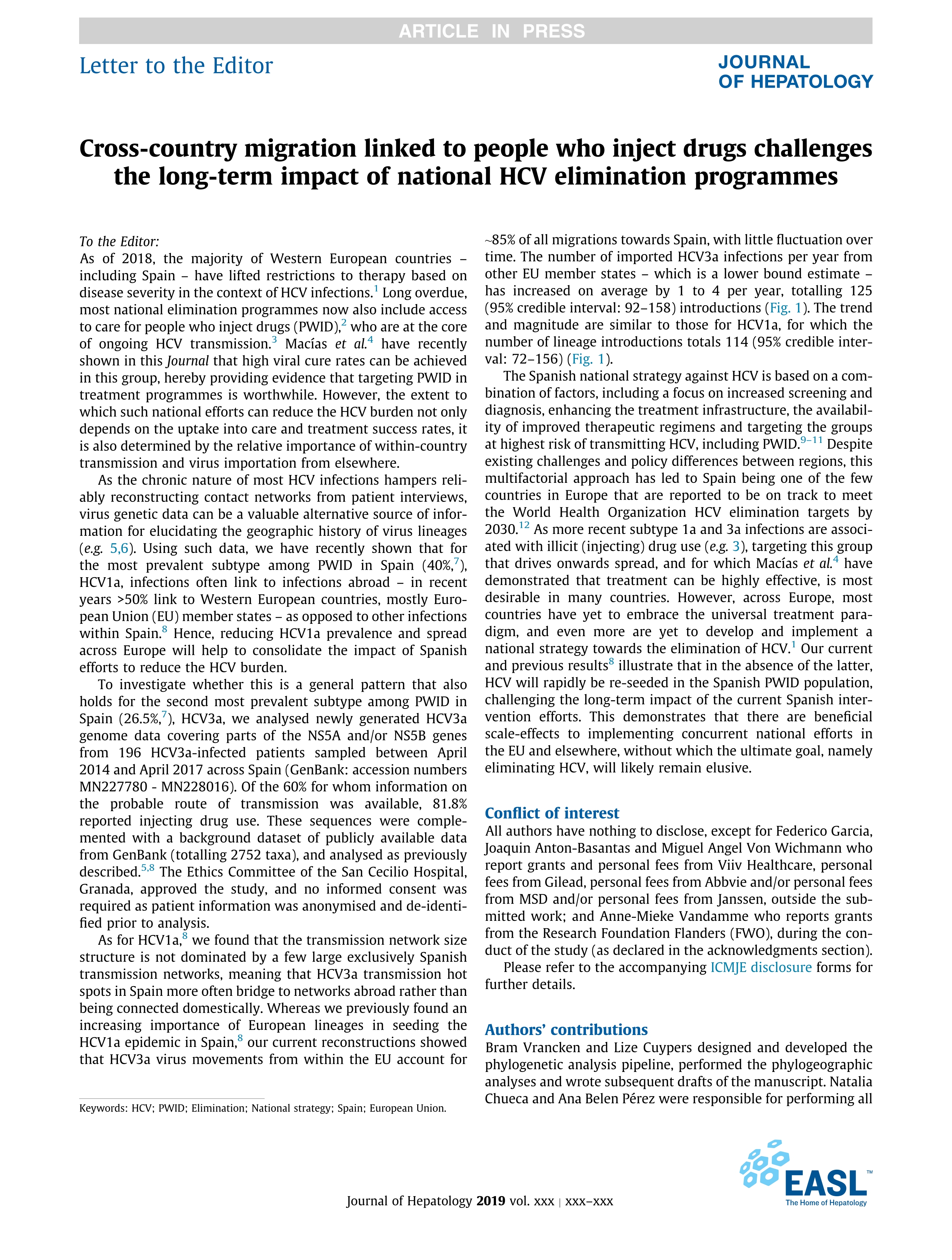 Cross-country migration linked to people who inject drugs challenges the long-term impact of national HCV elimination programmes