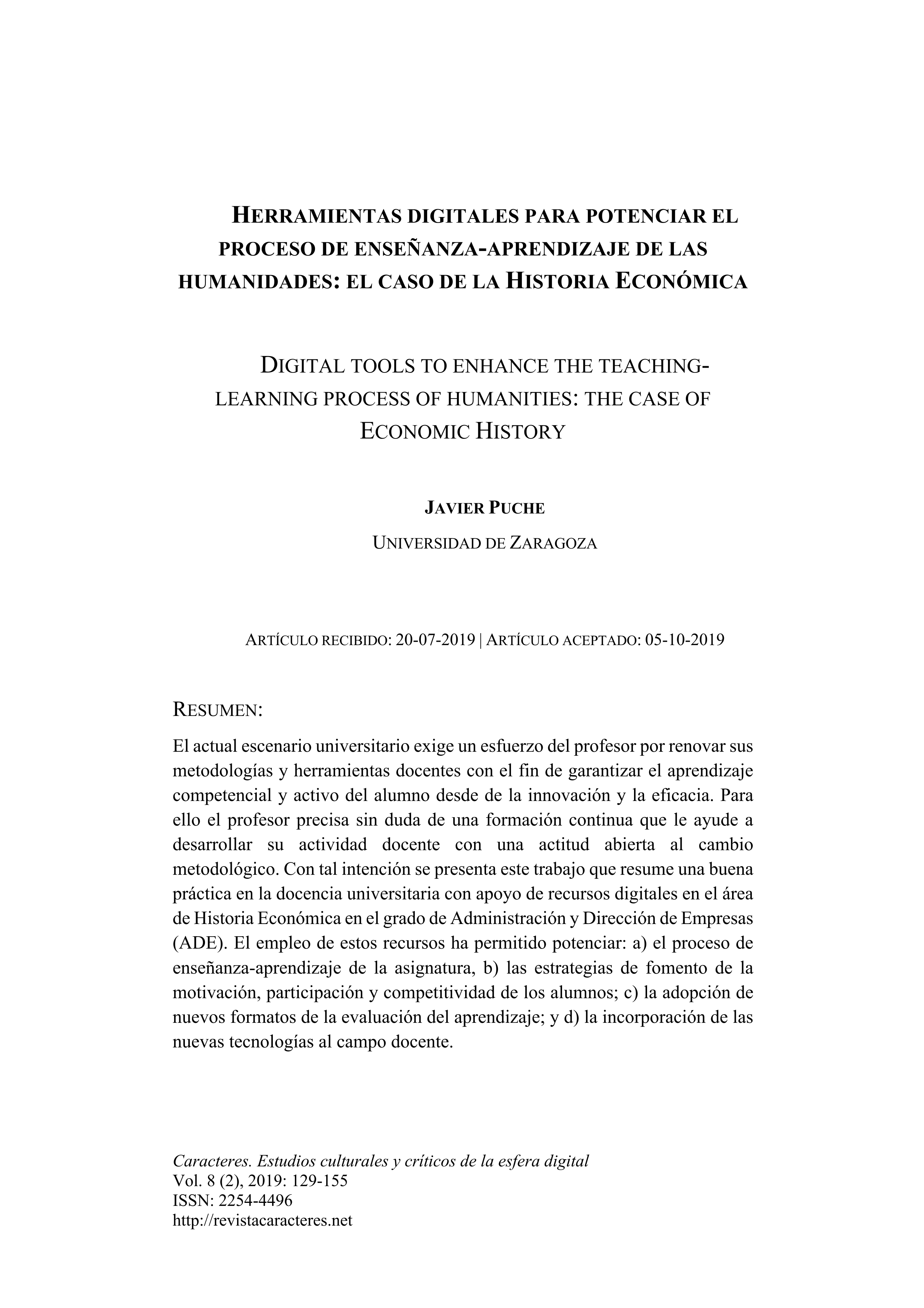 Herramientas digitales para potenciar el proceso de enseñanza-aprendizaje de las humanidades: El caso de la historia económica