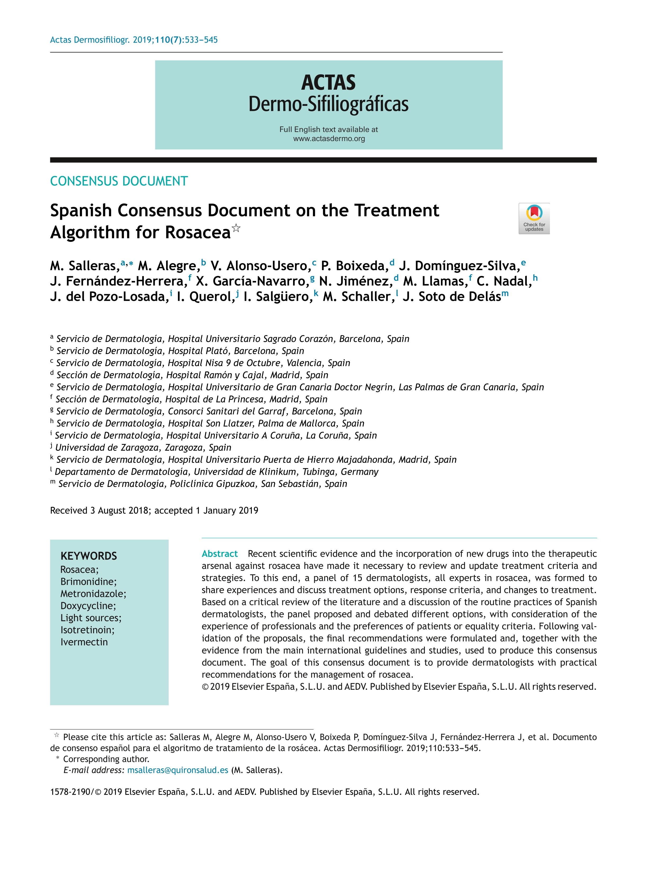 Spanish Consensus Document on the Treatment Algorithm for Rosacea