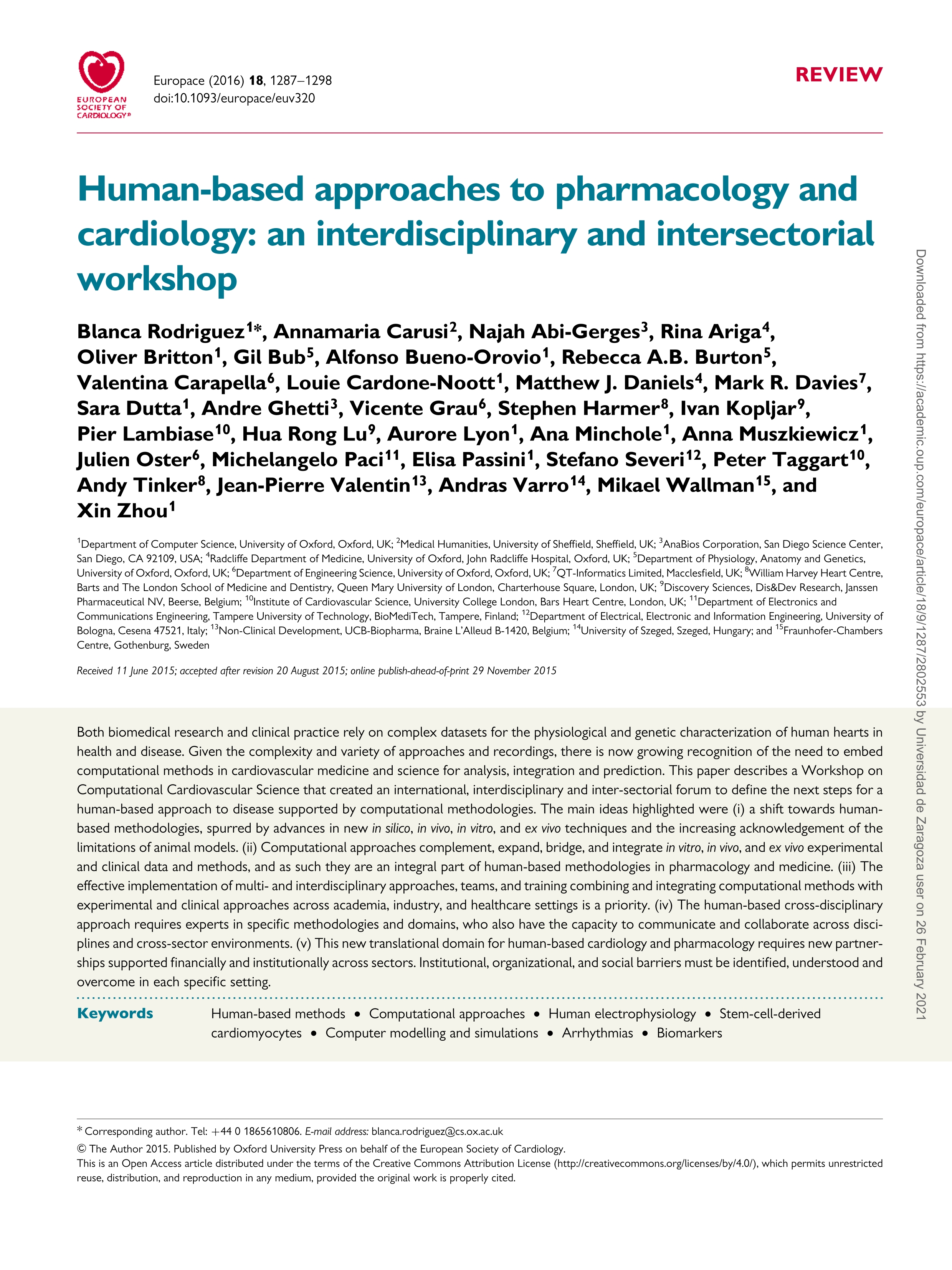 Human-based approaches to pharmacology and cardiology: an interdisciplinary and intersectorial workshop