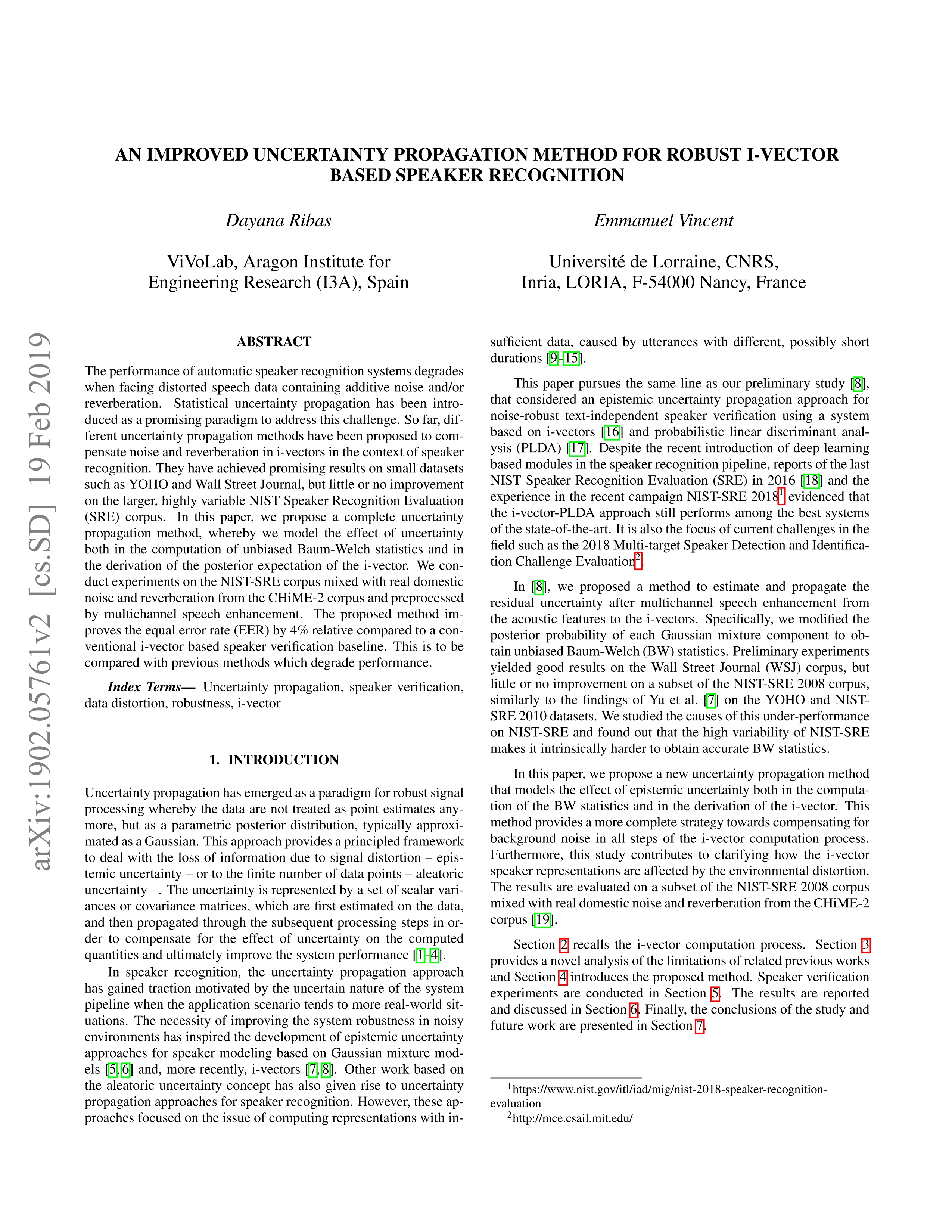 An Improved Uncertainty Propagation Method for Robust I-vector Based Speaker Recognition