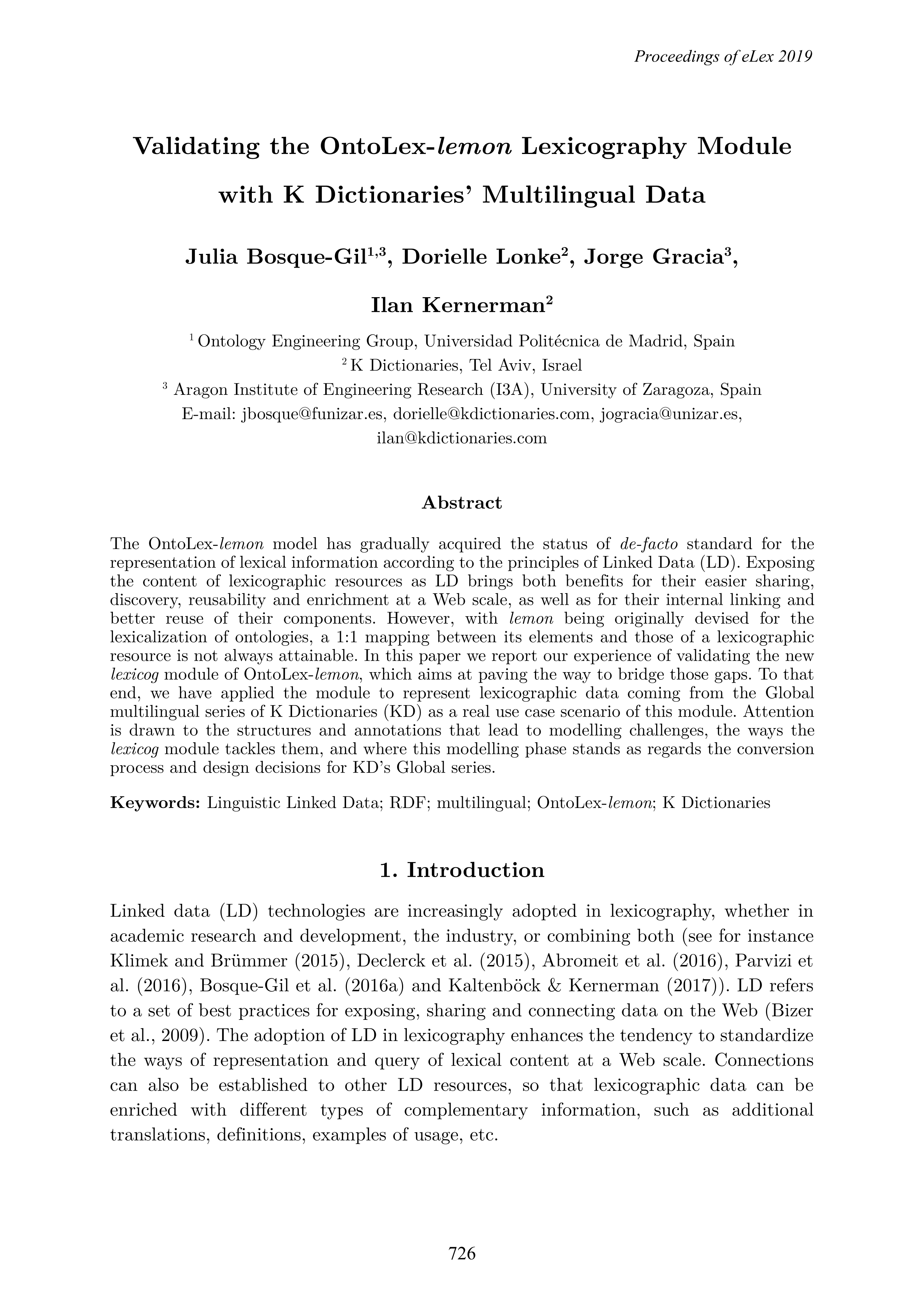 Validating the ontolex-lemon lexicography module with K dictionaries'' multilingual data