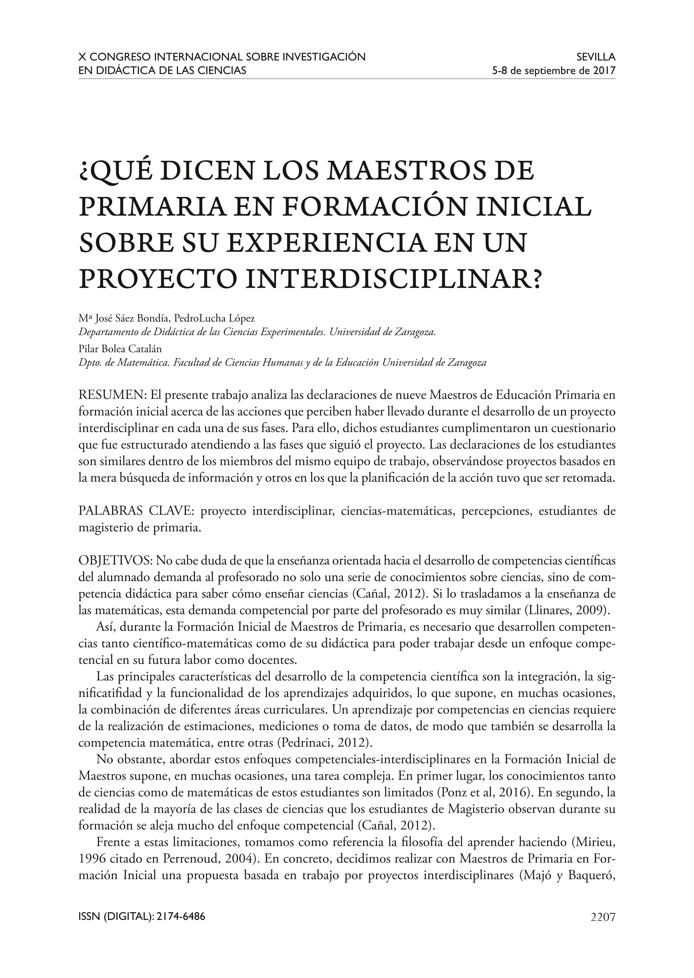 ¿Qué dicen los maestros de Primaria en formación inicial sobre su experiencia en un proyecto interdisciplinar?