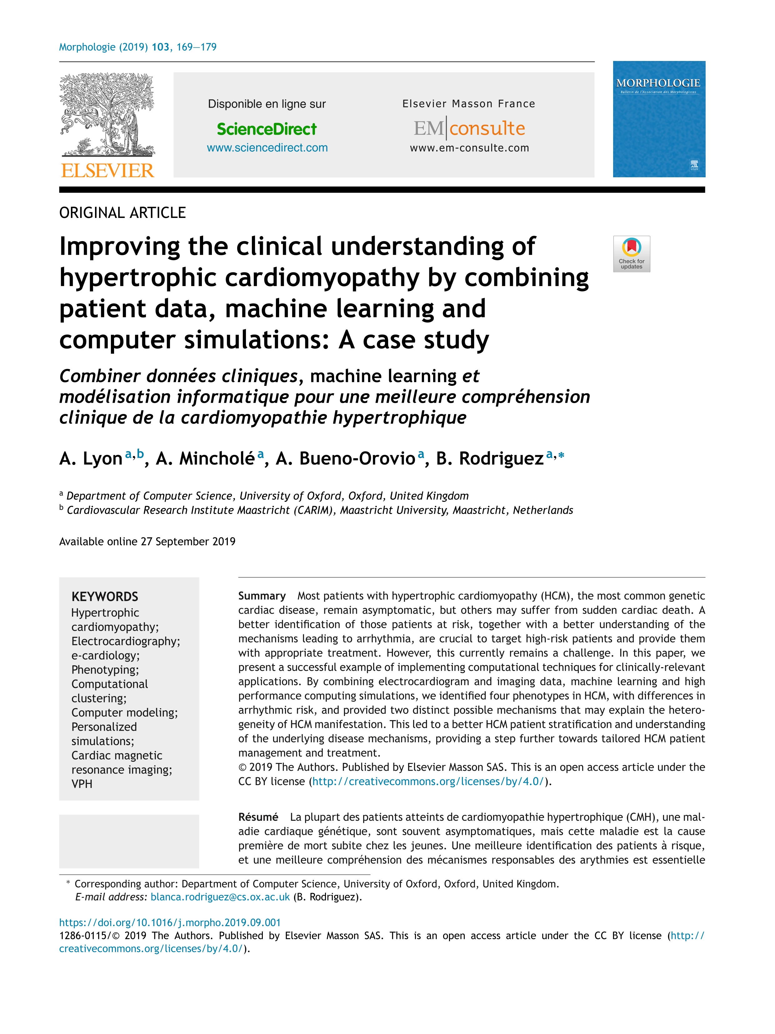 Improving the clinical understanding of hypertrophic cardiomyopathy by combining patient data, machine learning and computer simulations: A case study