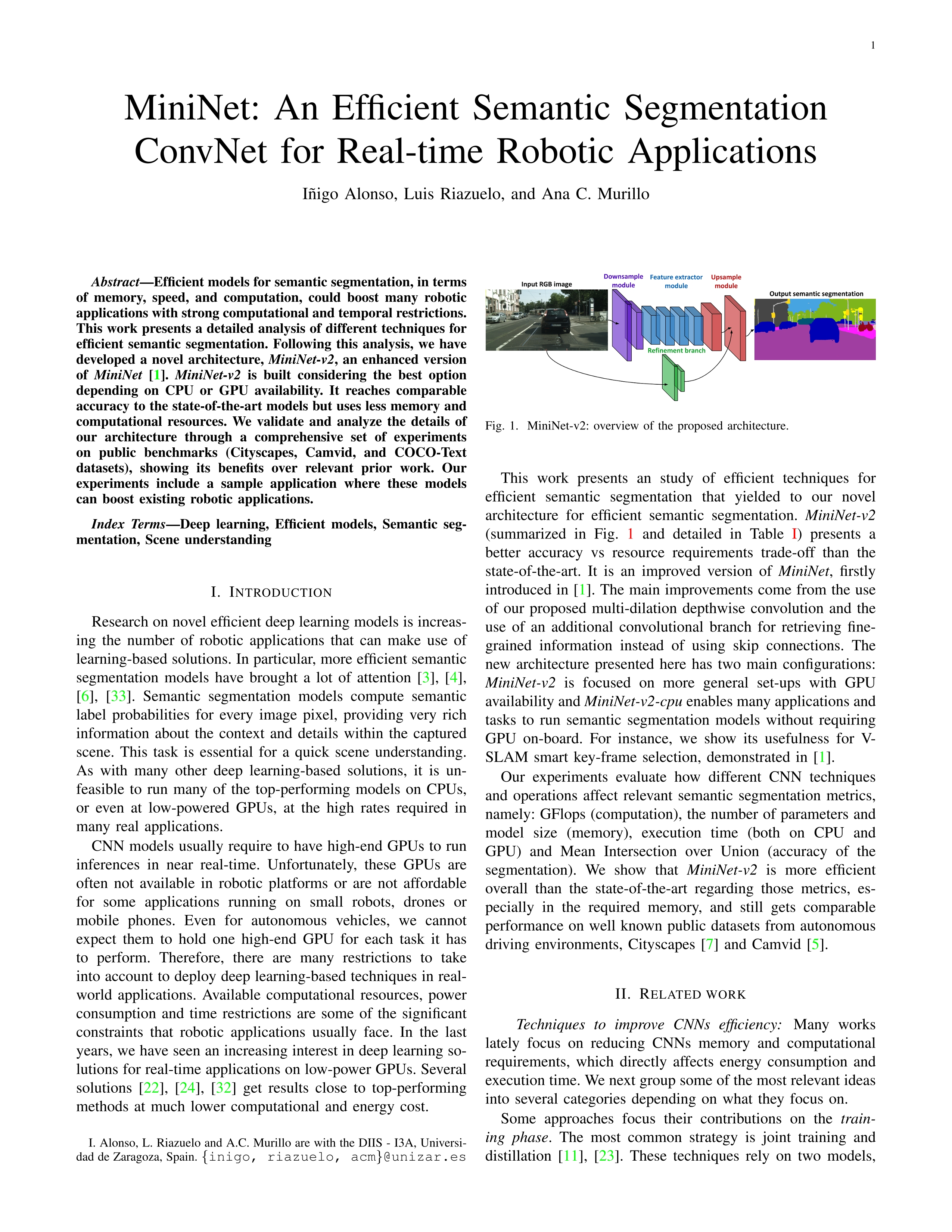 MiniNet: An Efficient Semantic Segmentation ConvNet for Real-Time Robotic Applications