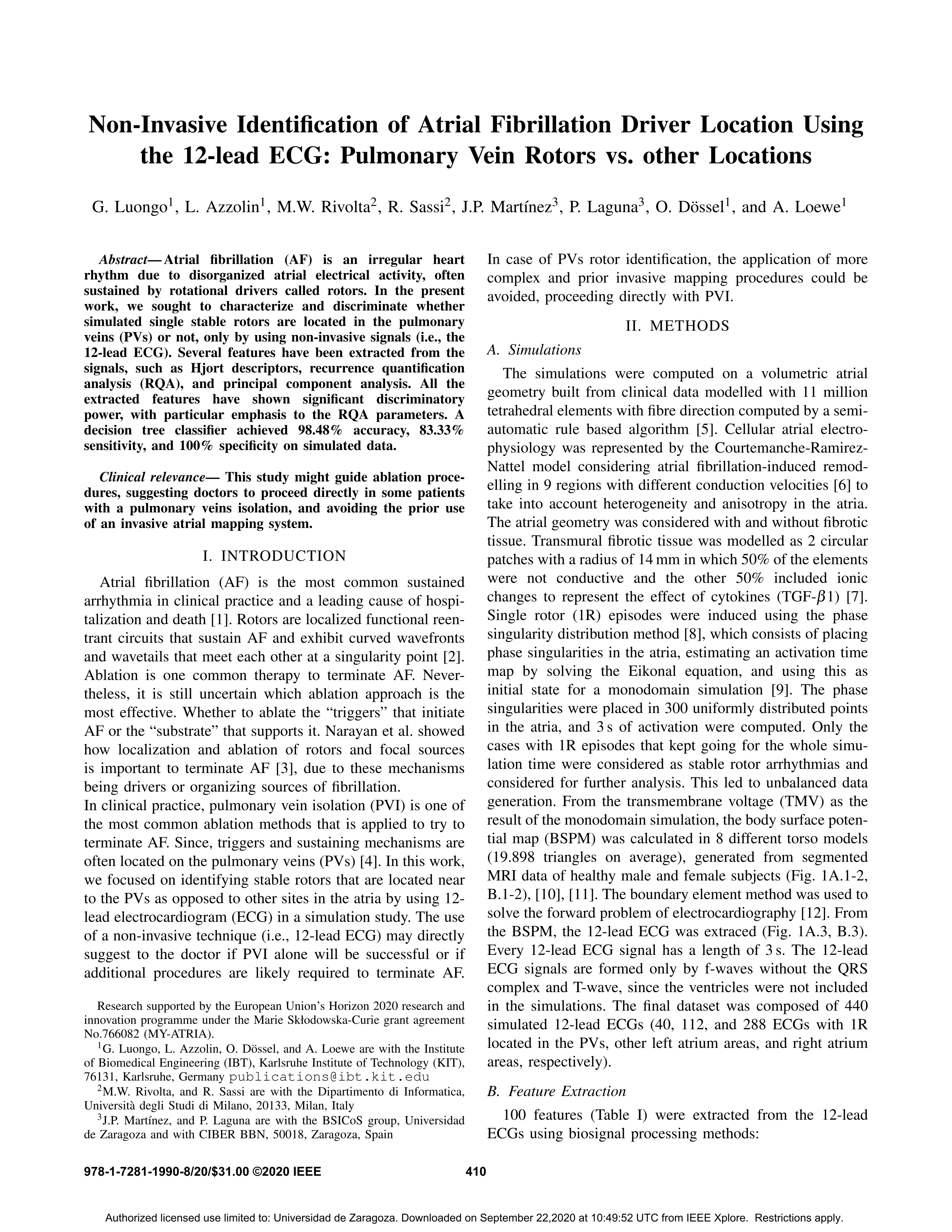 Non-Invasive Identification of Atrial Fibrillation Driver Location Using the 12-lead ECG: Pulmonary Vein Rotors vs. other Locations