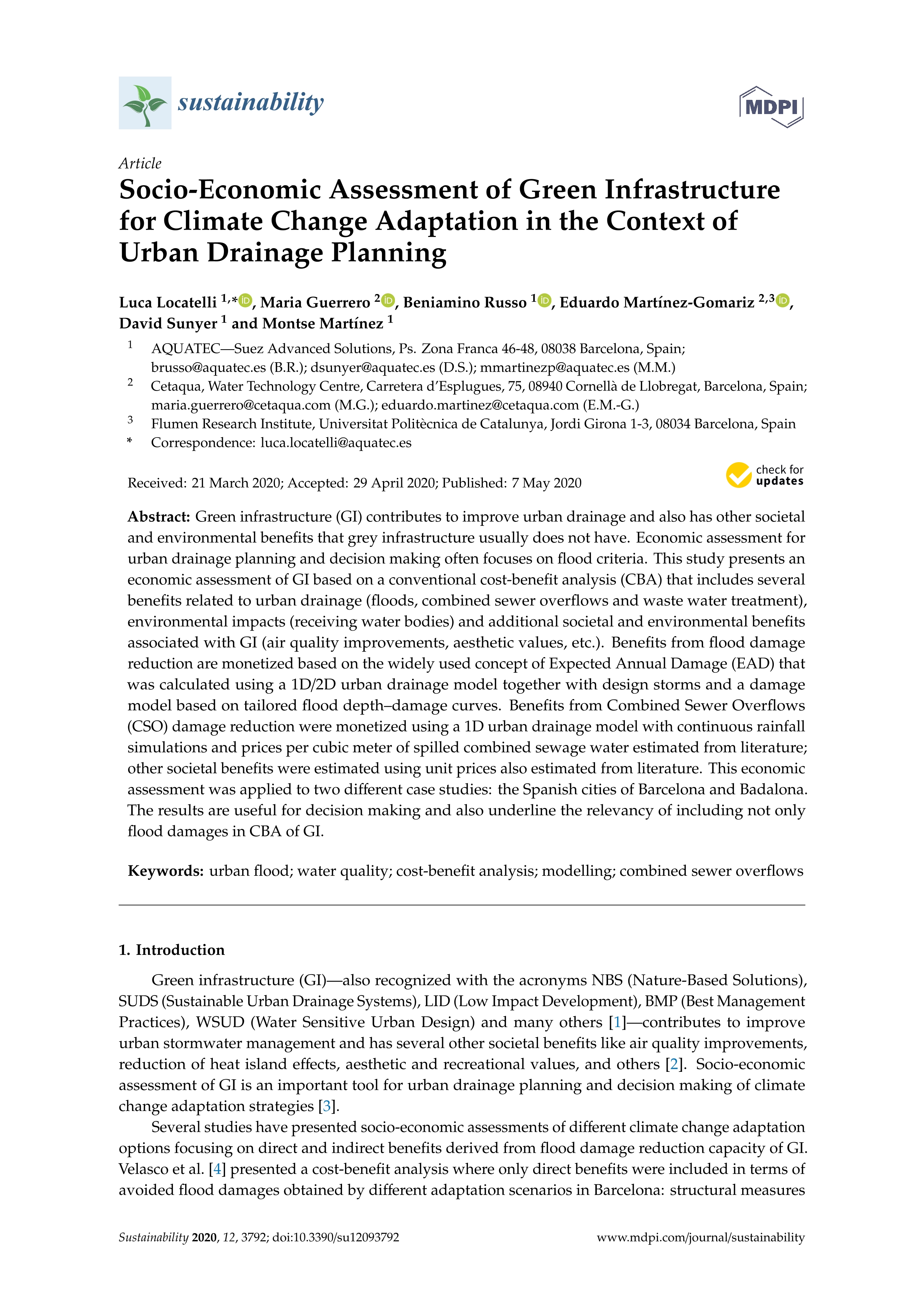 Socio-Economic Assessment of Green Infrastructure for Climate Change Adaptation in the Context of Urban Drainage Planning