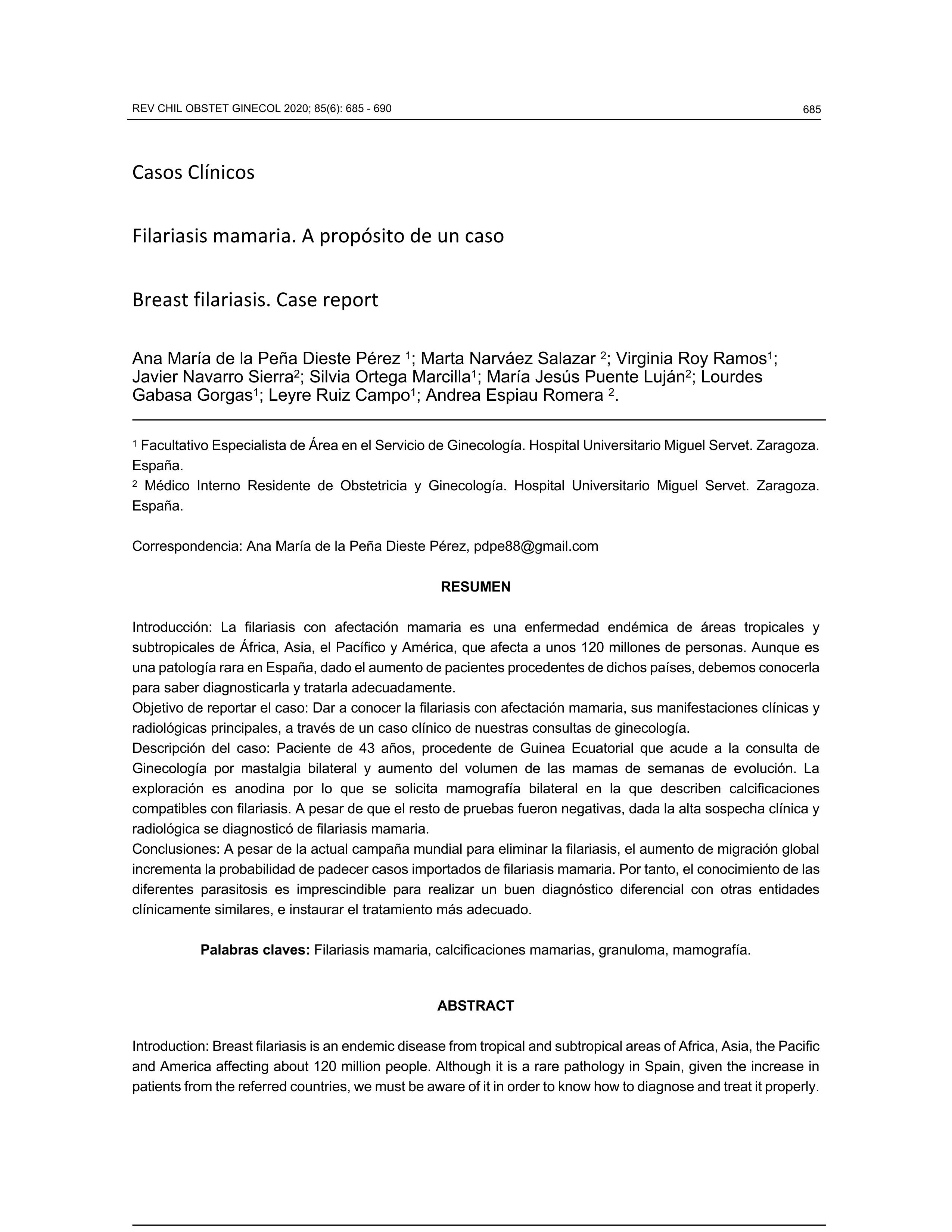Filariasis mamaria. A propósito de un caso