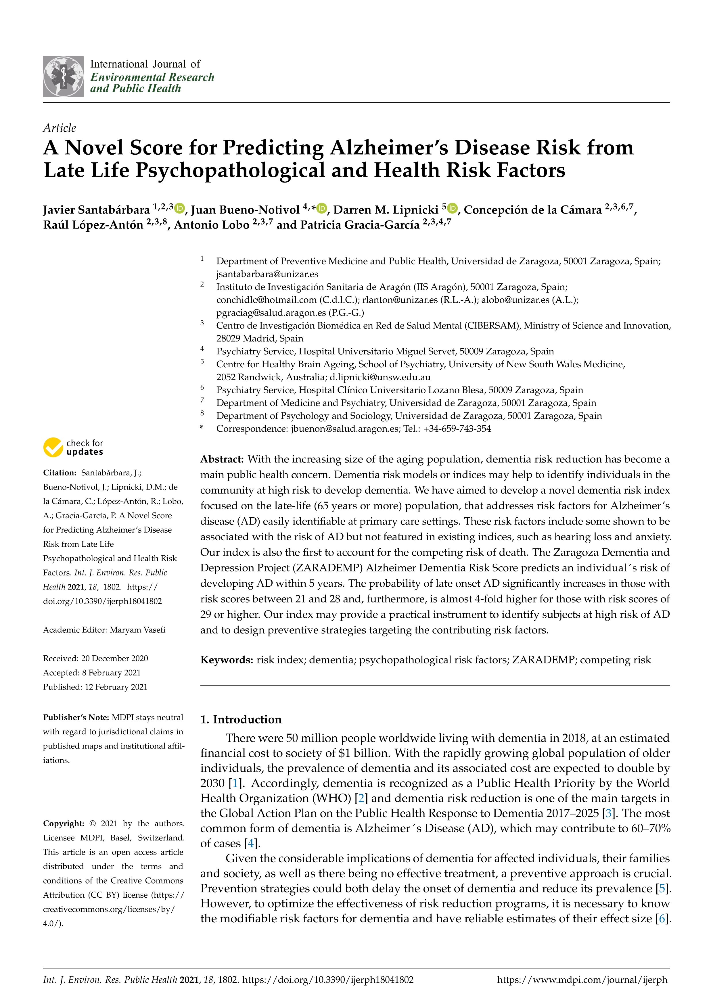 A novel score for predicting alzheimer’s disease risk from late life psychopathological and health risk factors