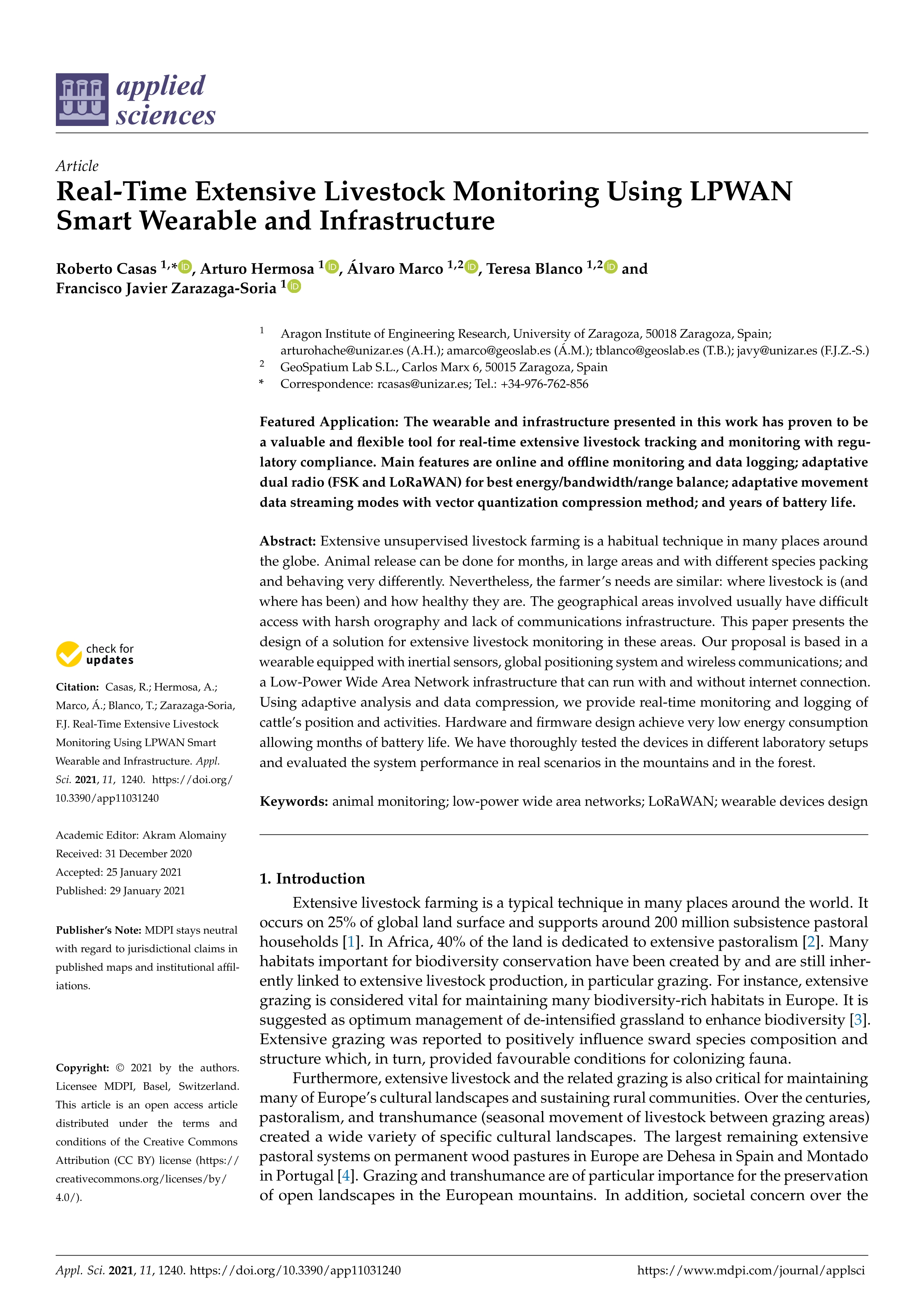 Real-time extensive livestock monitoring using lpwan smart wearable and infrastructure