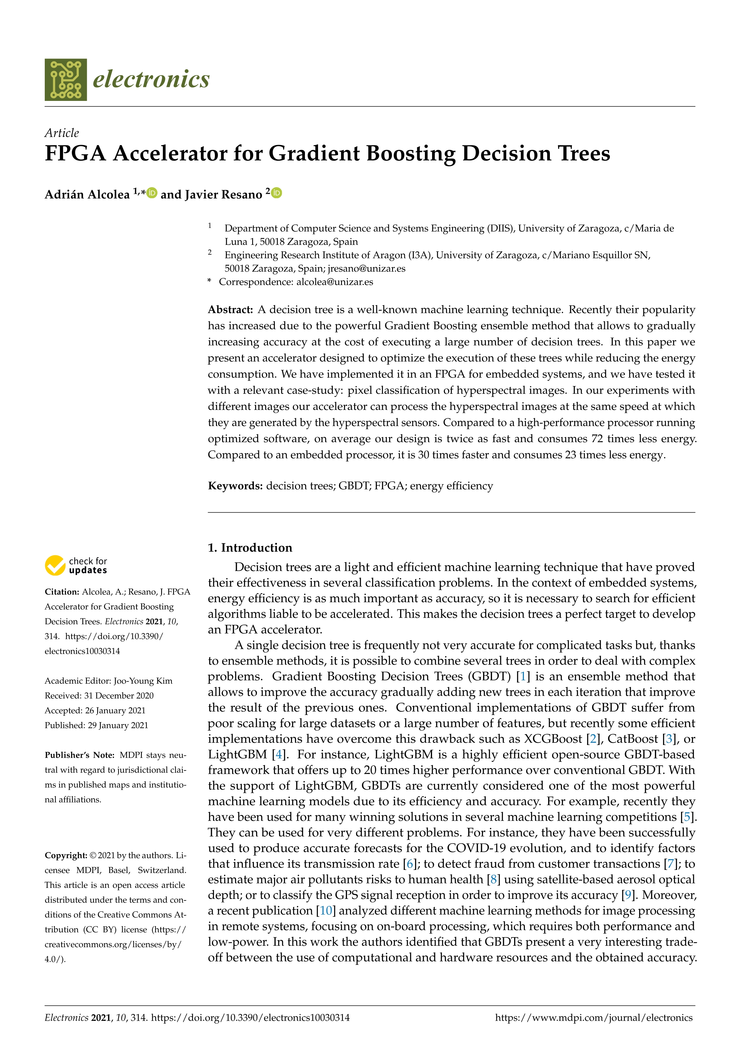 FPGA accelerator for gradient boosting decision trees