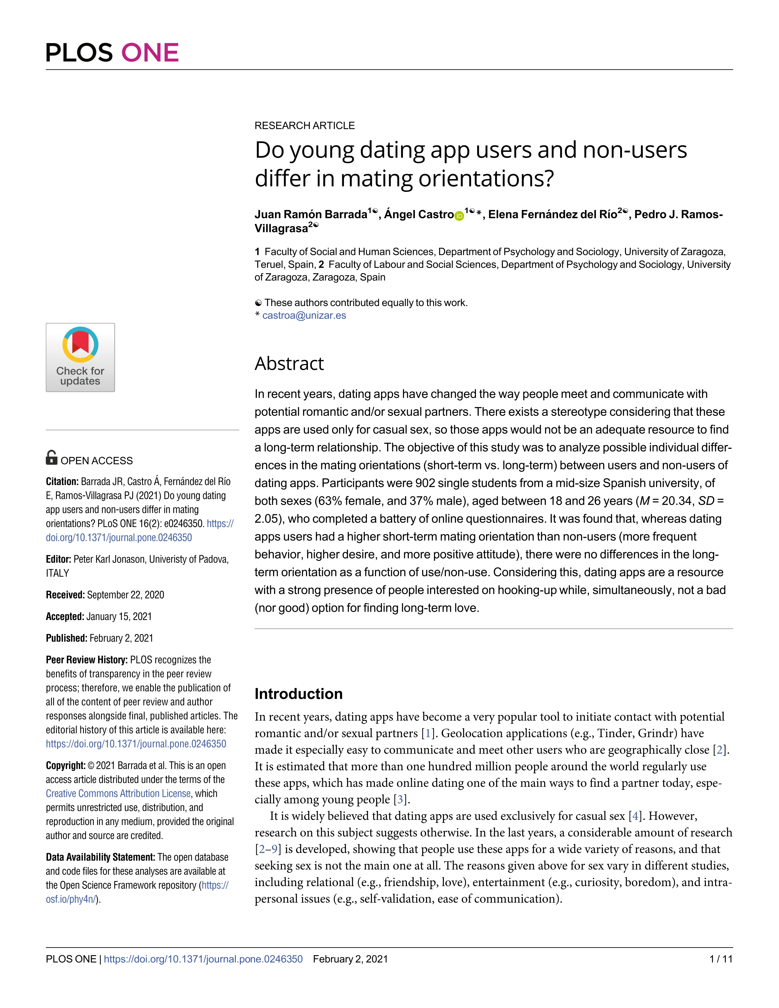 Do Young Dating App Users And Non Users Differ In Mating Orientations