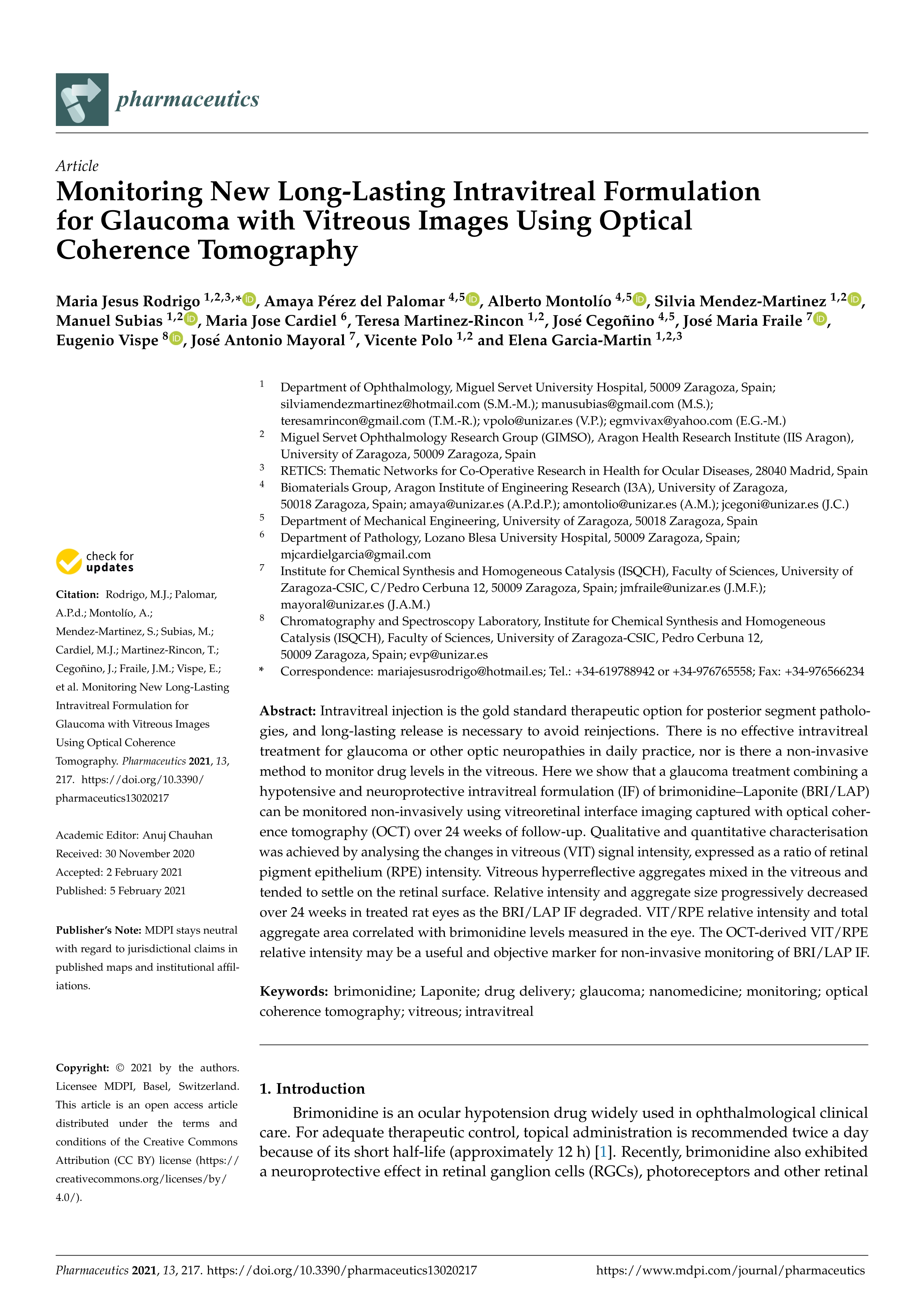Monitoring new long-lasting intravitreal formulation for glaucoma with vitreous images using optical coherence tomography