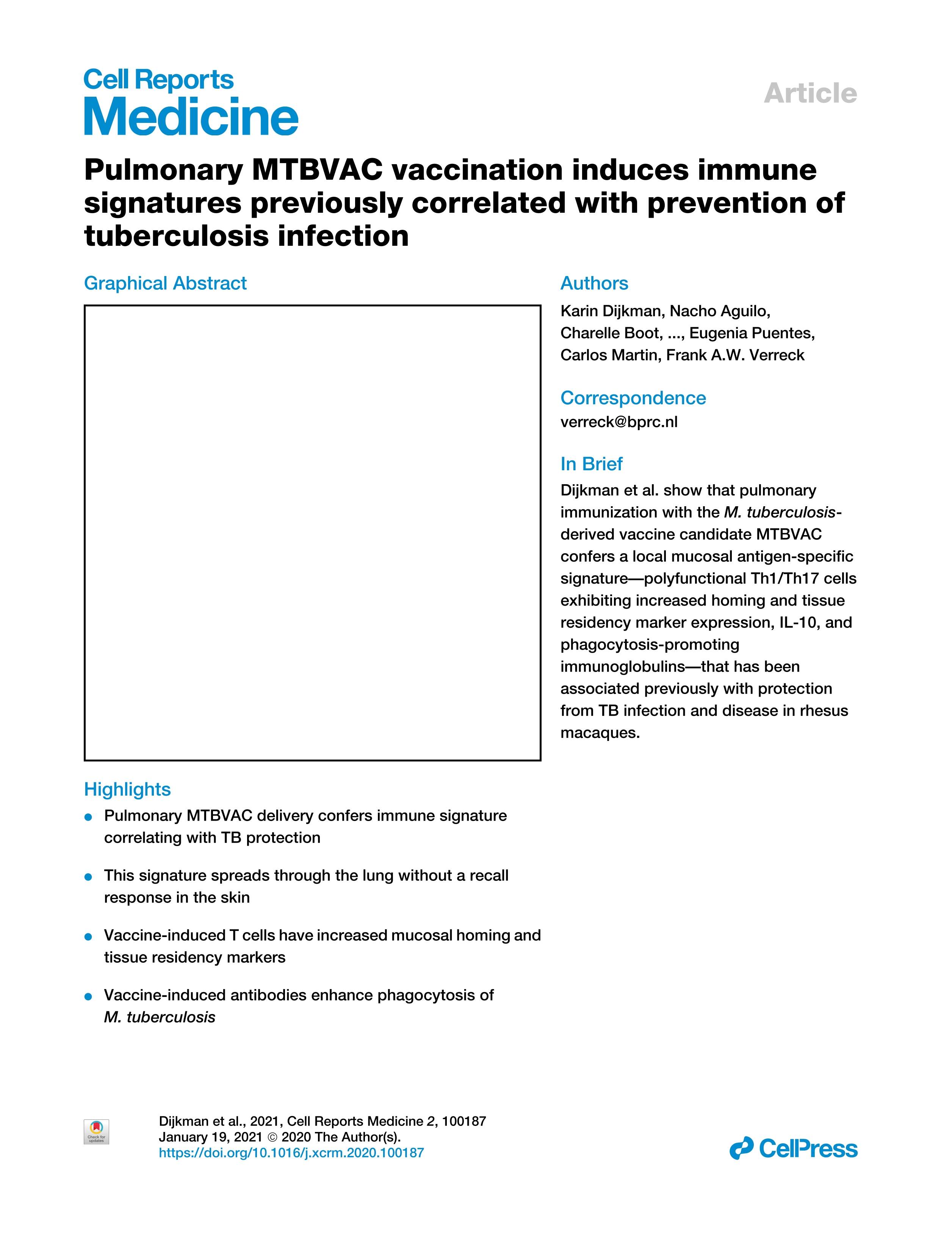 Pulmonary MTBVAC vaccination induces immune signatures previously correlated with prevention of tuberculosis infection