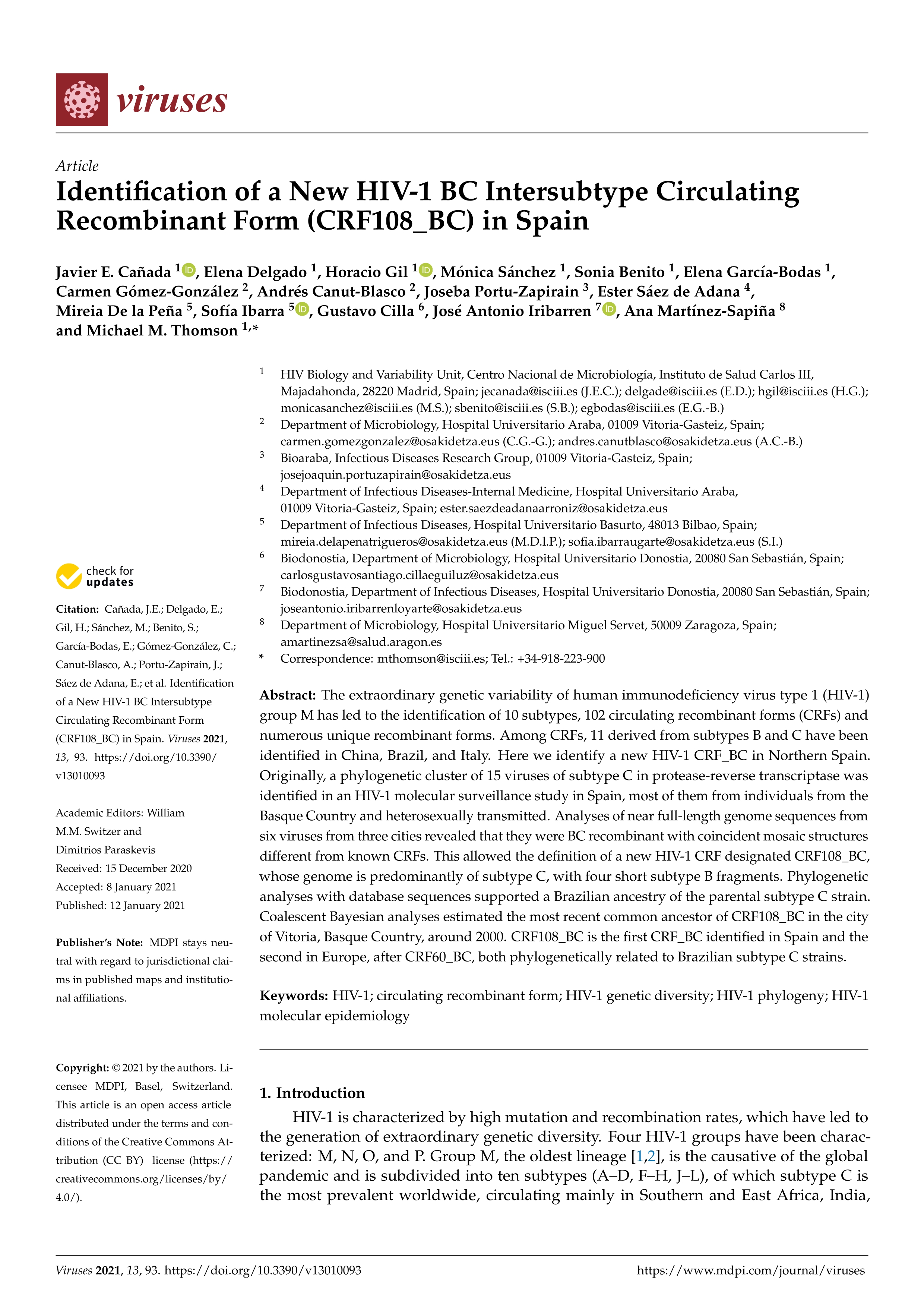 Identification of a New HIV-1 BC Intersubtype Circulating Recombinant Form (CRF108_BC) in Spain