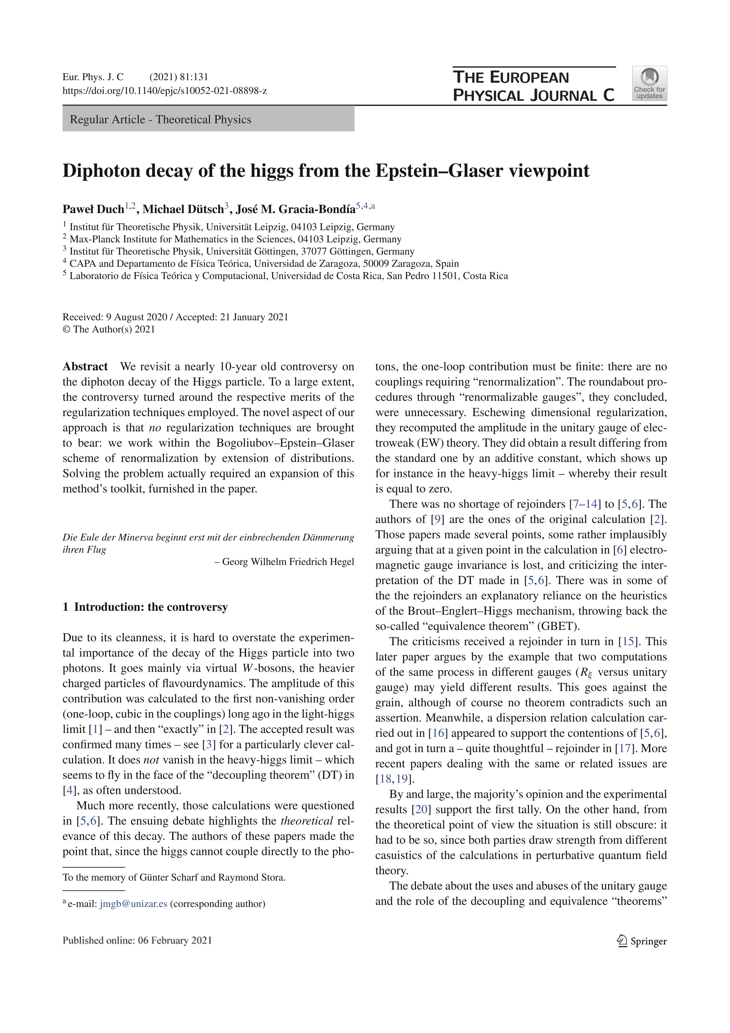 Diphoton decay of the higgs from the Epstein–Glaser viewpoint
