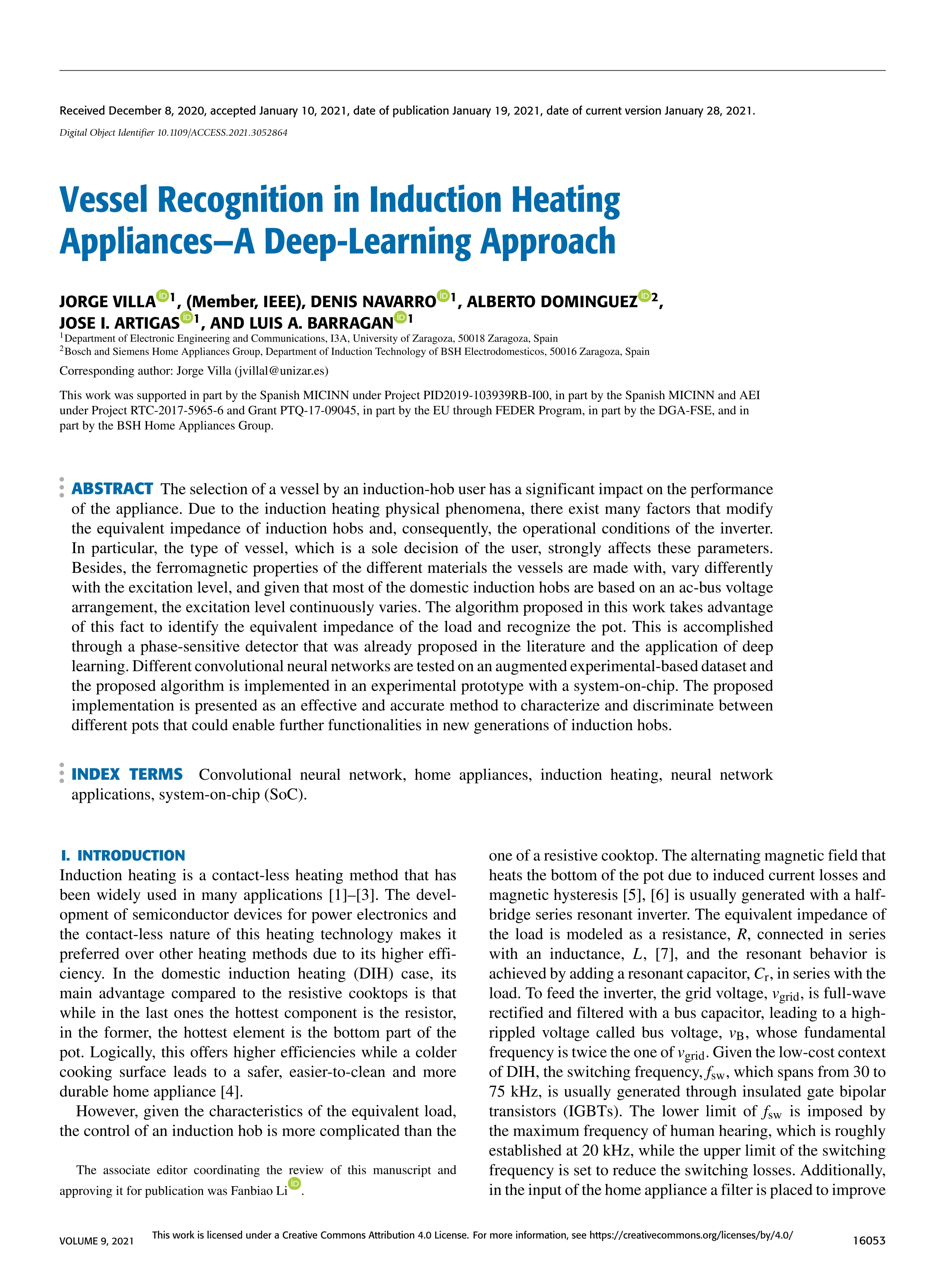 Vessel Recognition in Induction Heating Appliances - A Deep-Learning Approach